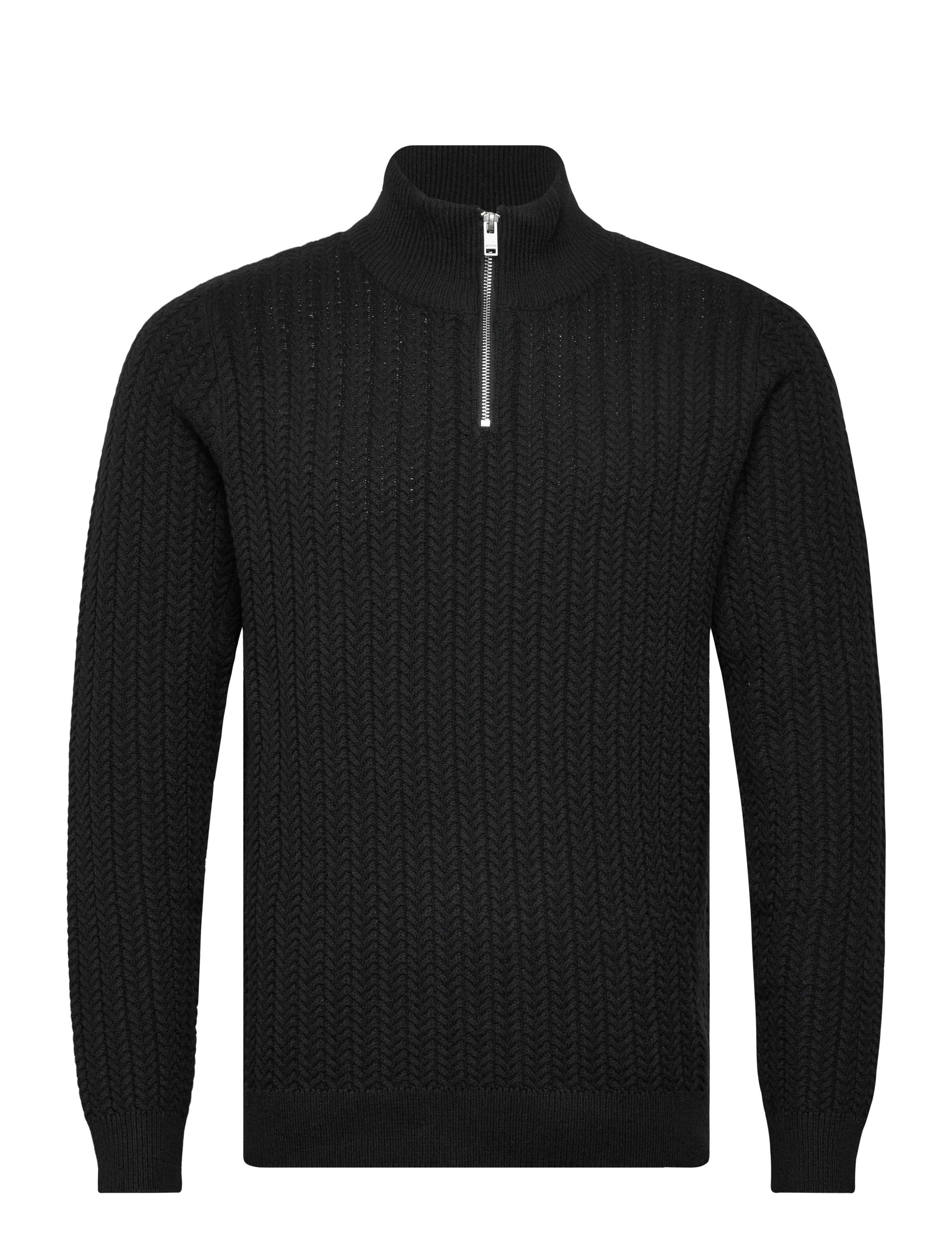 Lindbergh Recycle structure knit 1/2 zipRecycle structure knit 1/2 zip - Strik - BLACK / black