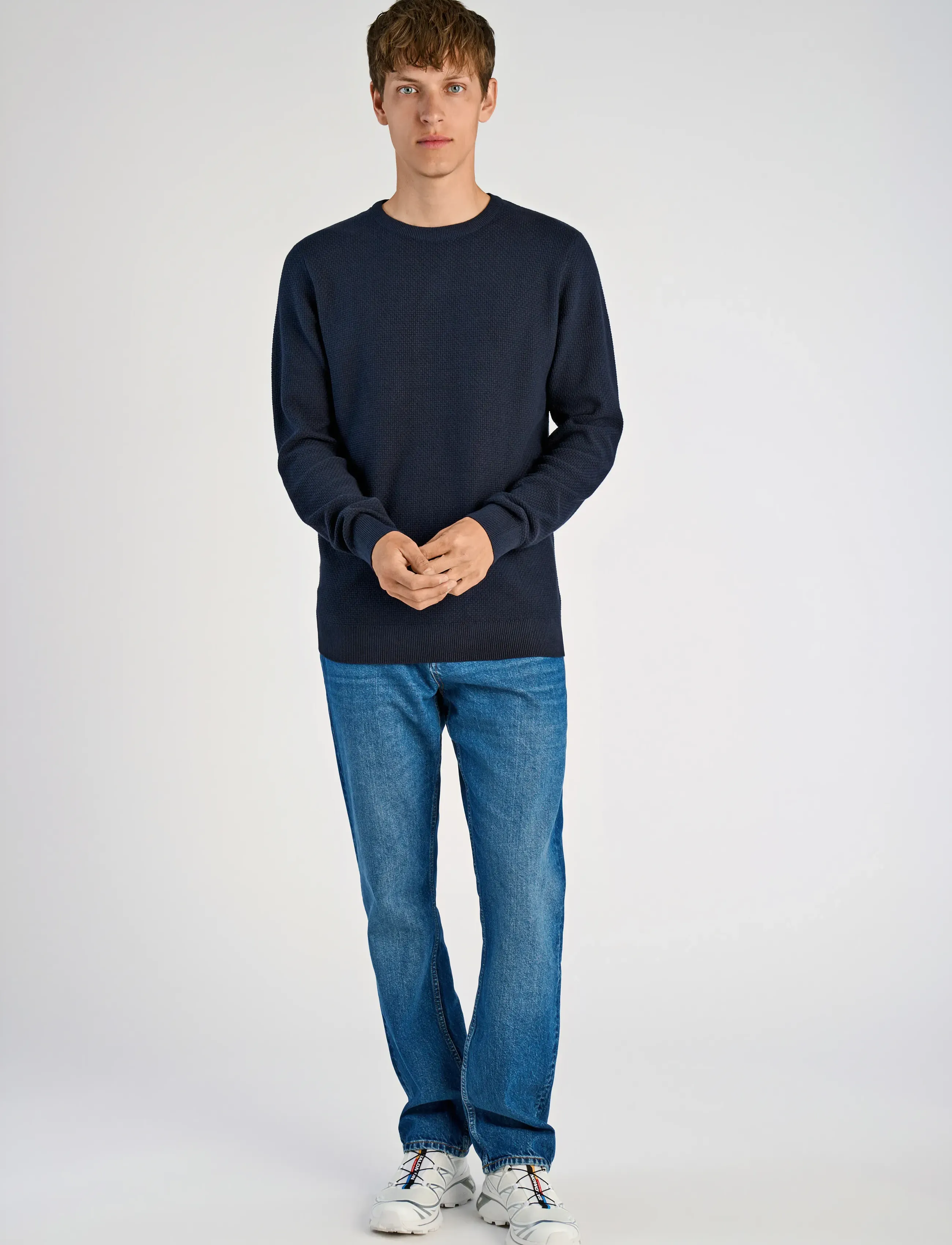 Lindbergh - Recycle structure knit jumper - langærmede t-shirts - navy - 4