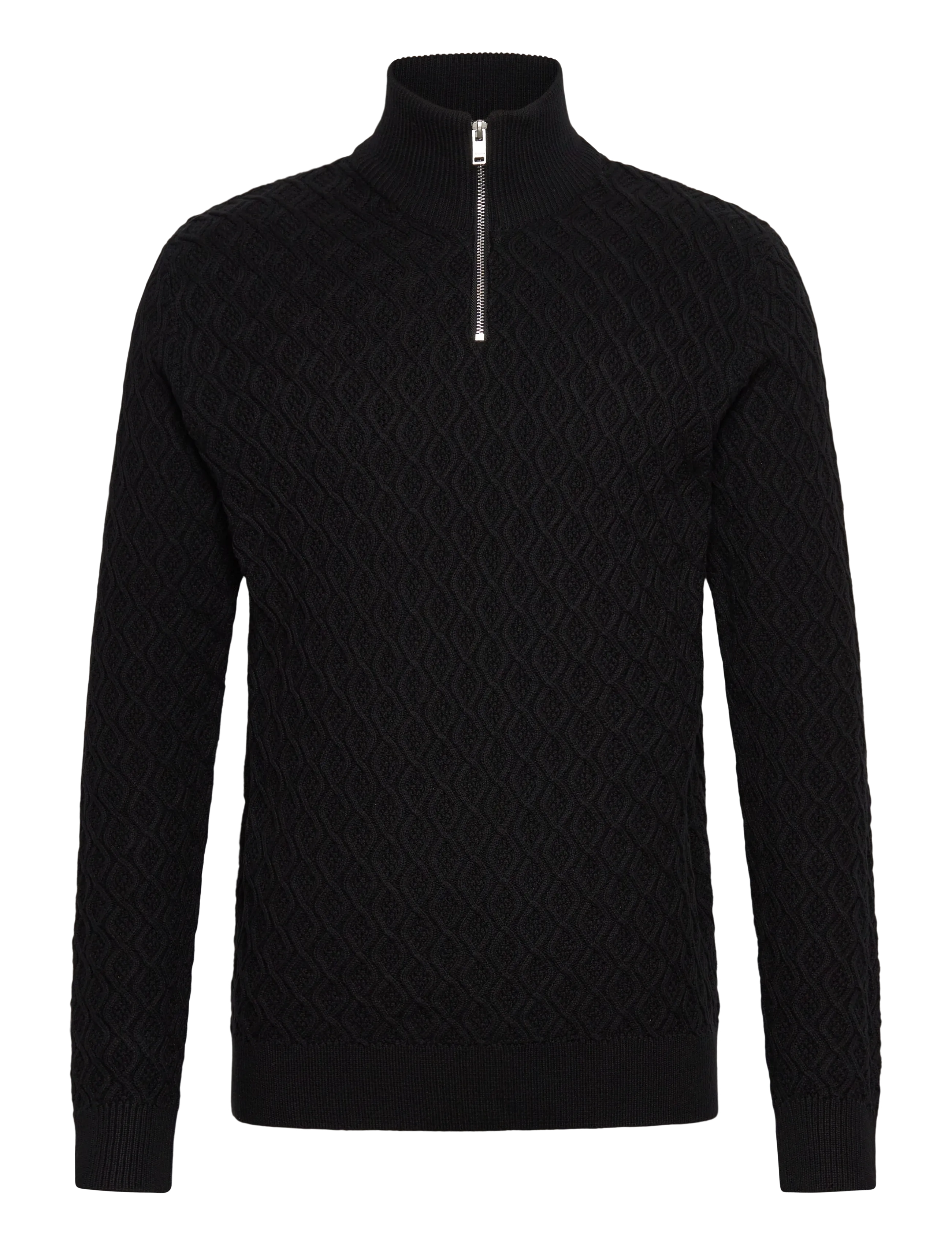 Recycle structure knit 1/2 zipRecycle structure knit 1/2 zip - BLACK
