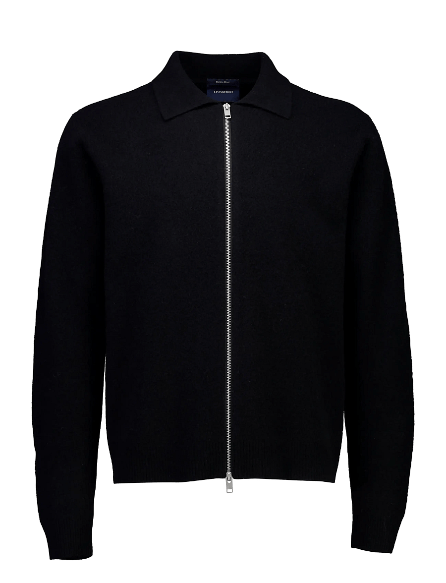 Lindbergh - Boiled wool zip cardigan - kardiganid - black - 1