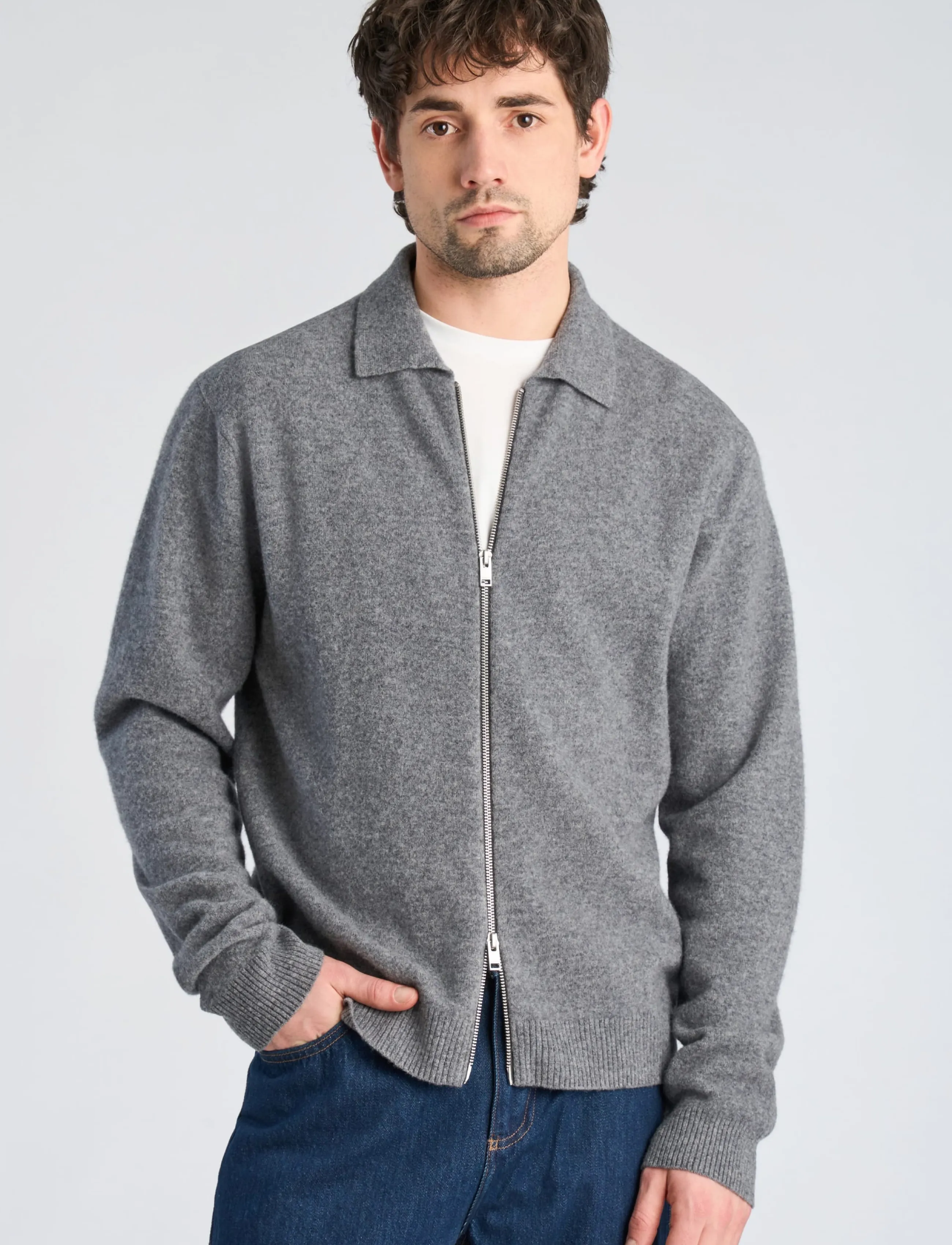 Lindbergh - Boiled wool zip cardigan - kardiganid - grey mel - 3