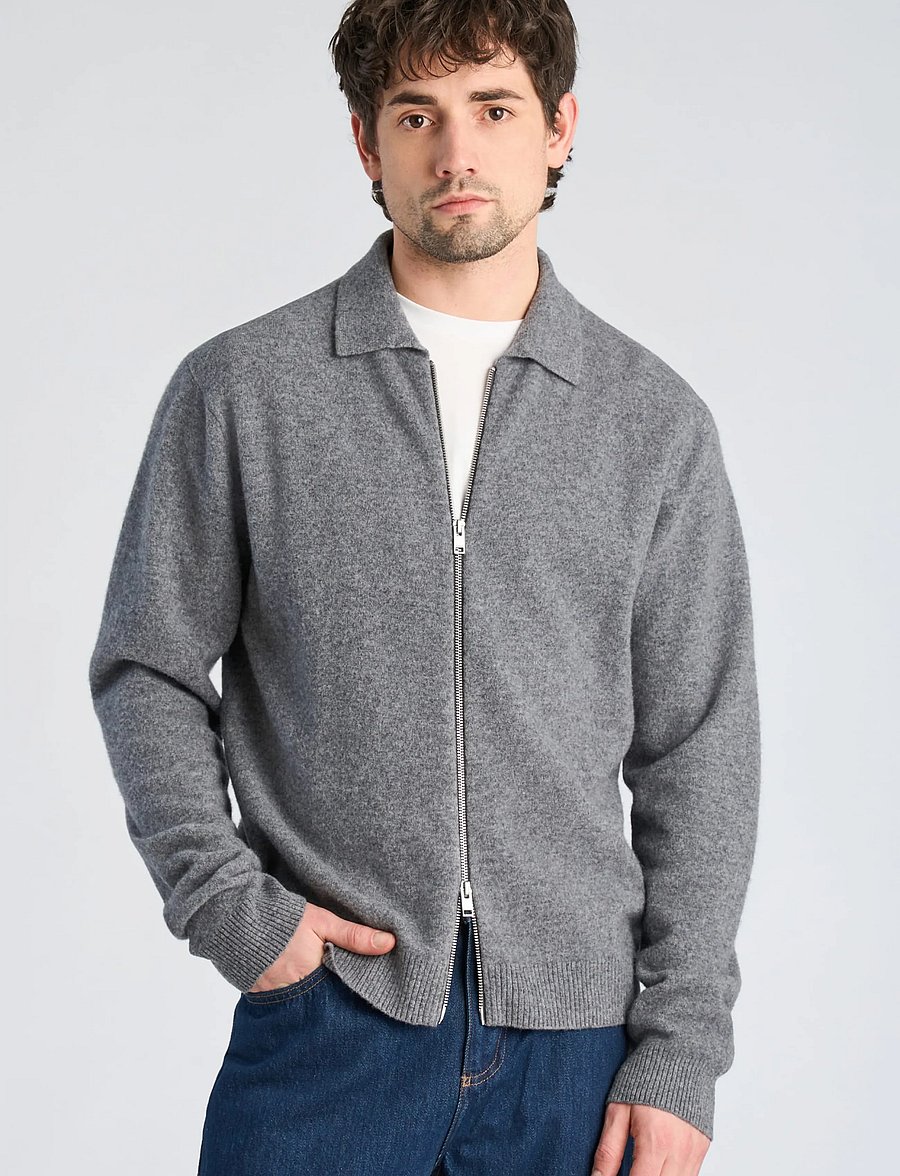 Lindbergh - Boiled wool zip cardigan - kardiganid - grey mel - 3