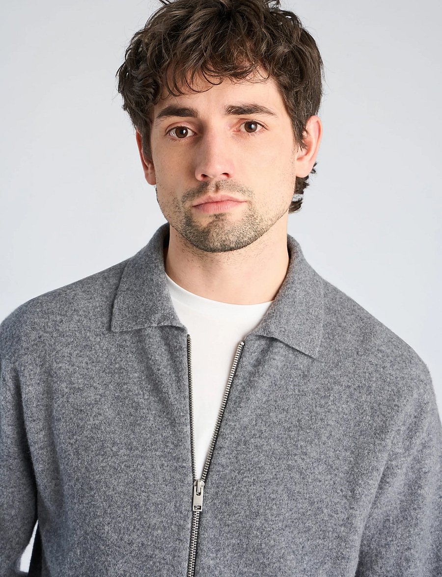 Lindbergh - Boiled wool zip cardigan - kardiganid - grey mel - 5