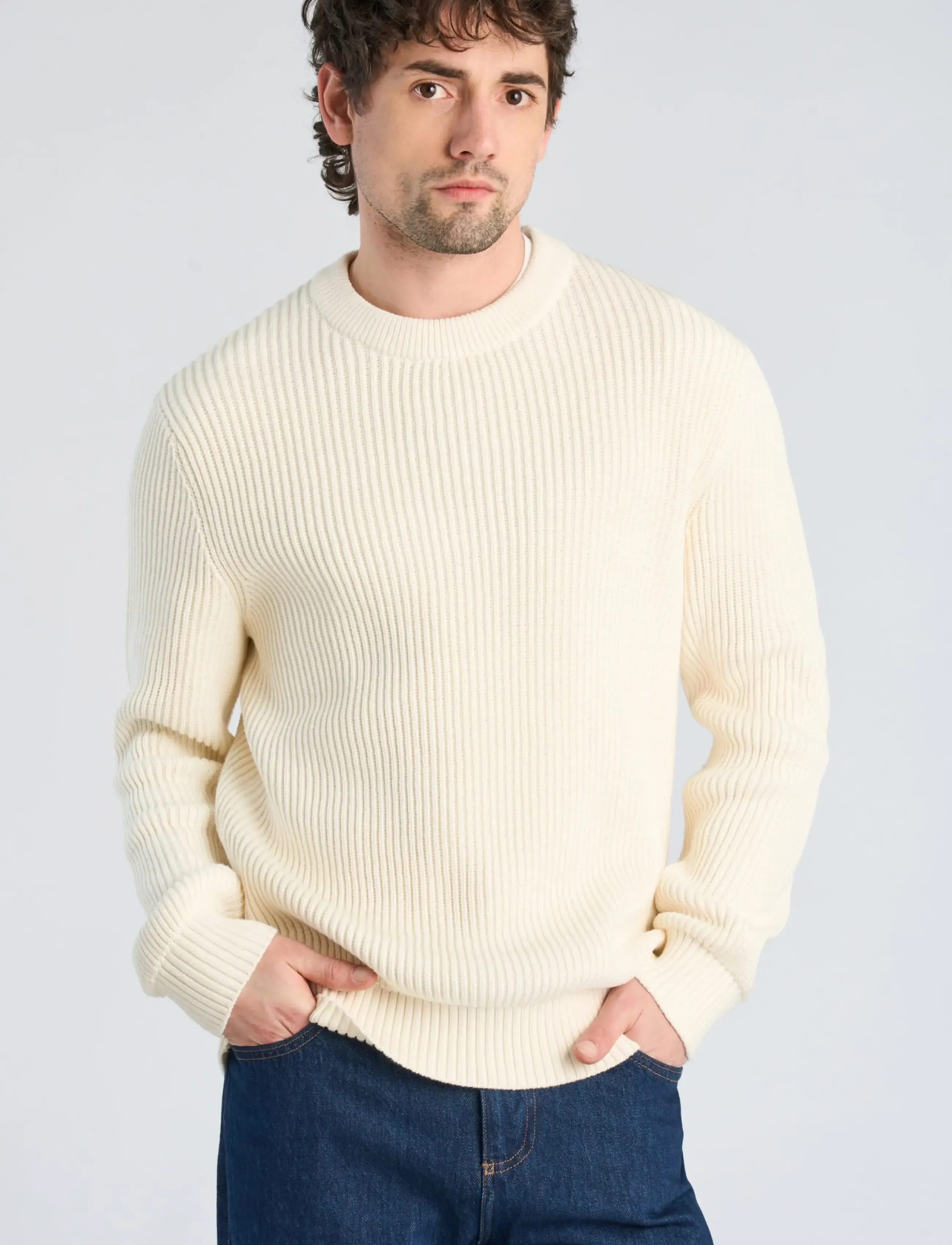 Lindbergh - Crew knit jumper - round necks - off white - 3