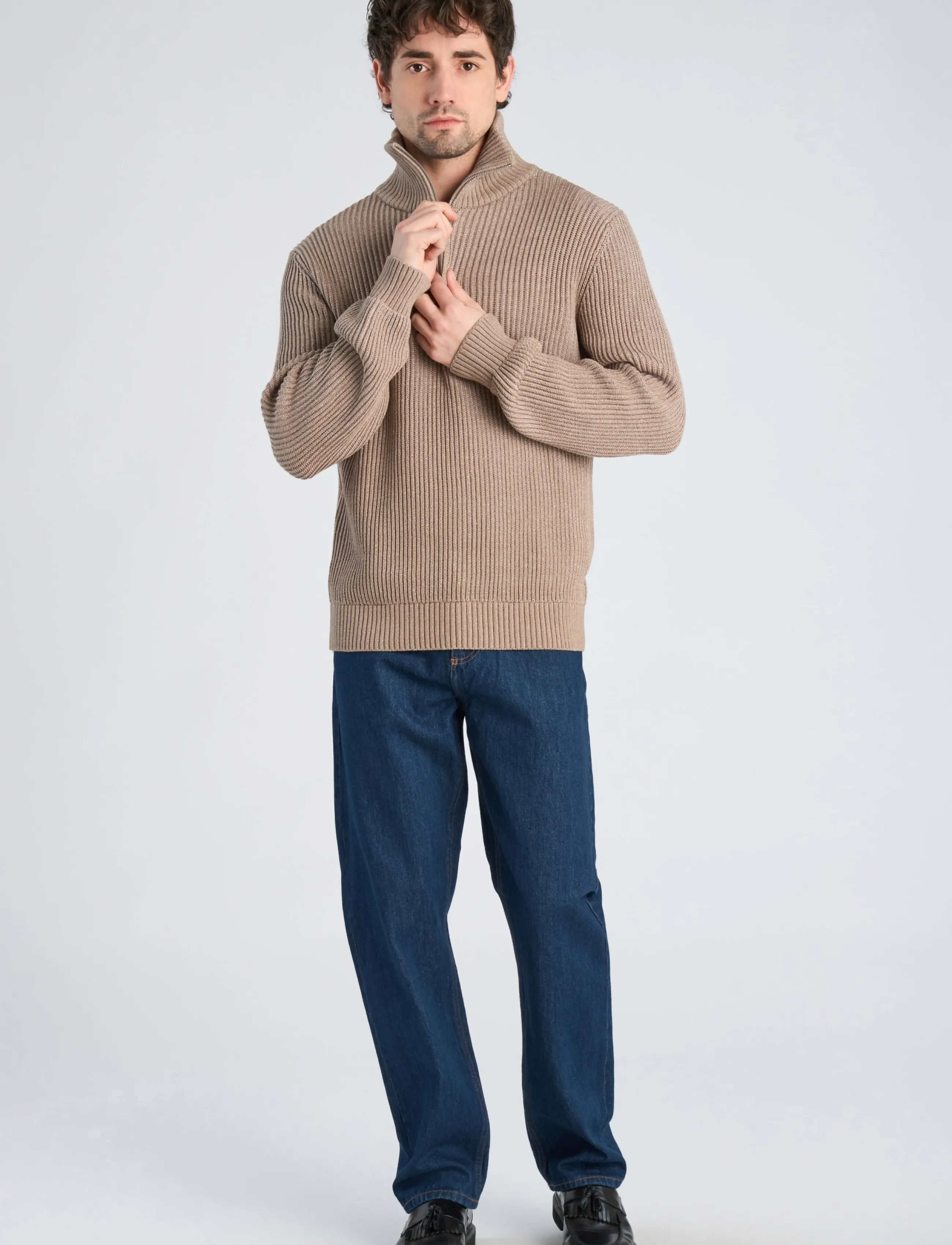 Lindbergh - Half zip knit jumper - poolpika lukuga džemprid - lt sand mix - 0