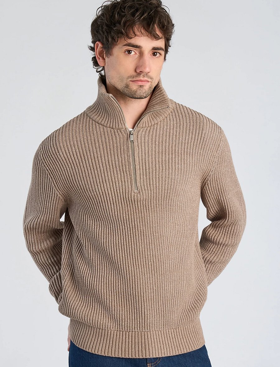 Lindbergh - Half zip knit jumper - poolpika lukuga džemprid - lt sand mix - 3