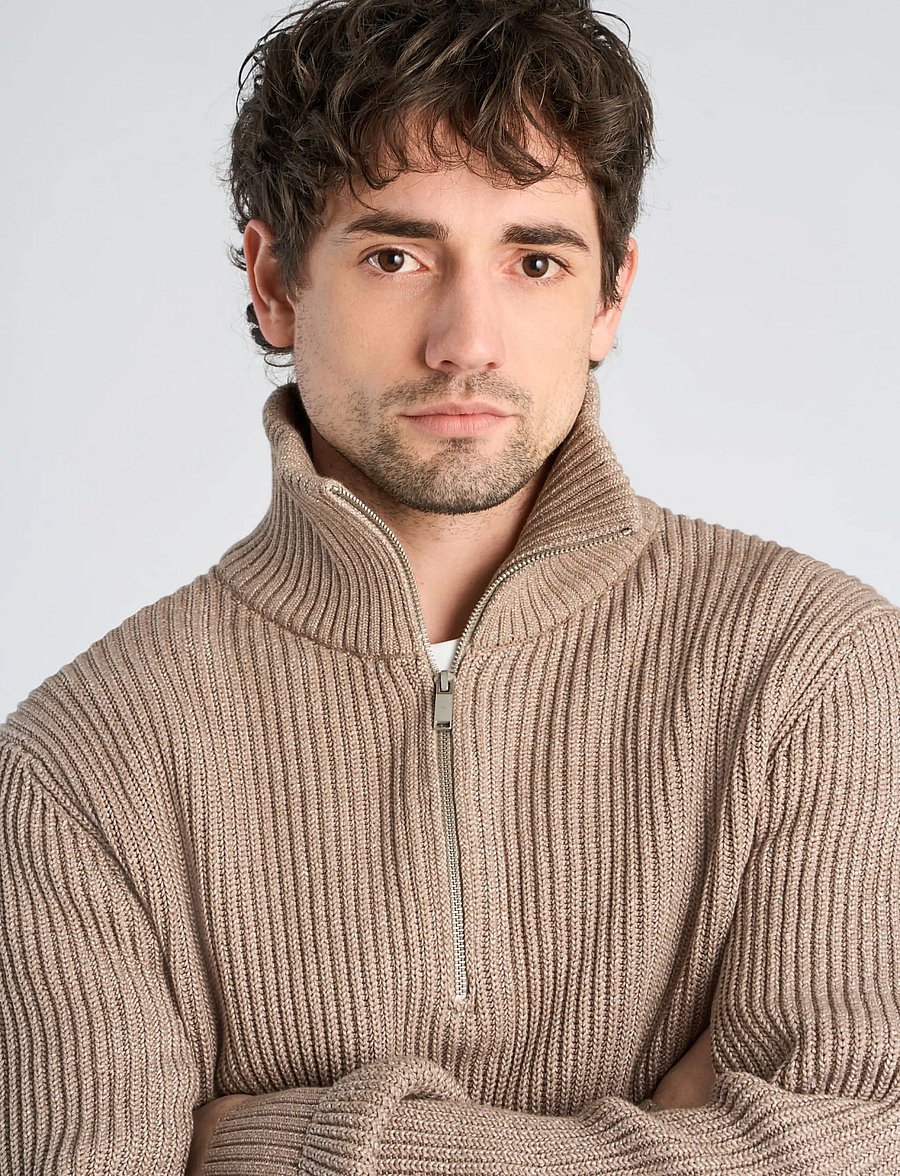 Lindbergh - Half zip knit jumper - poolpika lukuga džemprid - lt sand mix - 5
