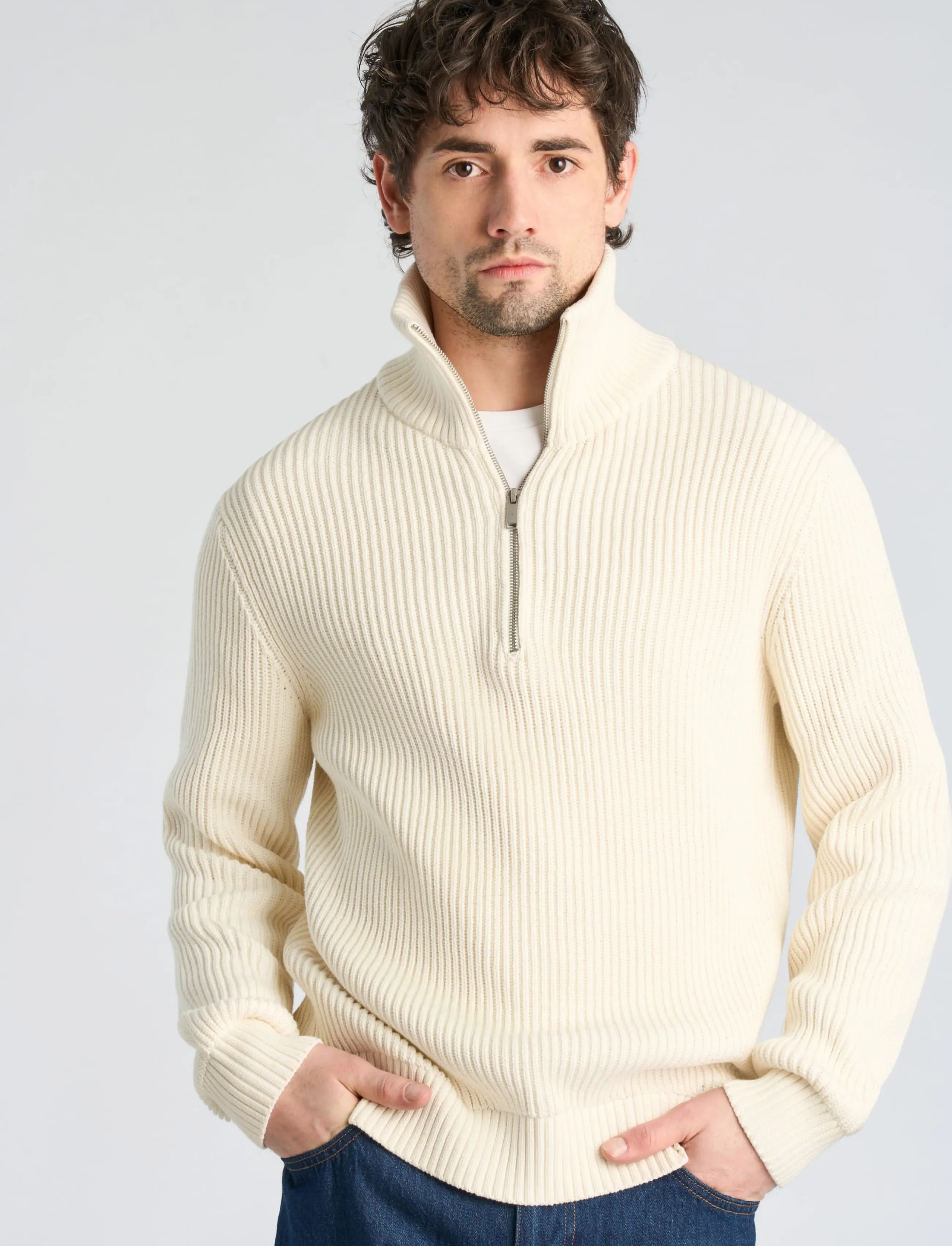 Lindbergh - Half zip knit jumper - poolpika lukuga džemprid - off white - 3