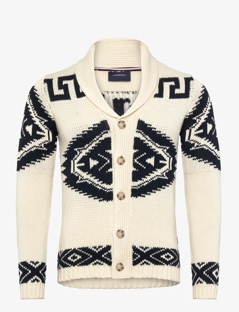 Lindbergh - Shawl collar intarsia cardigan - cardigans - cream white - 0
