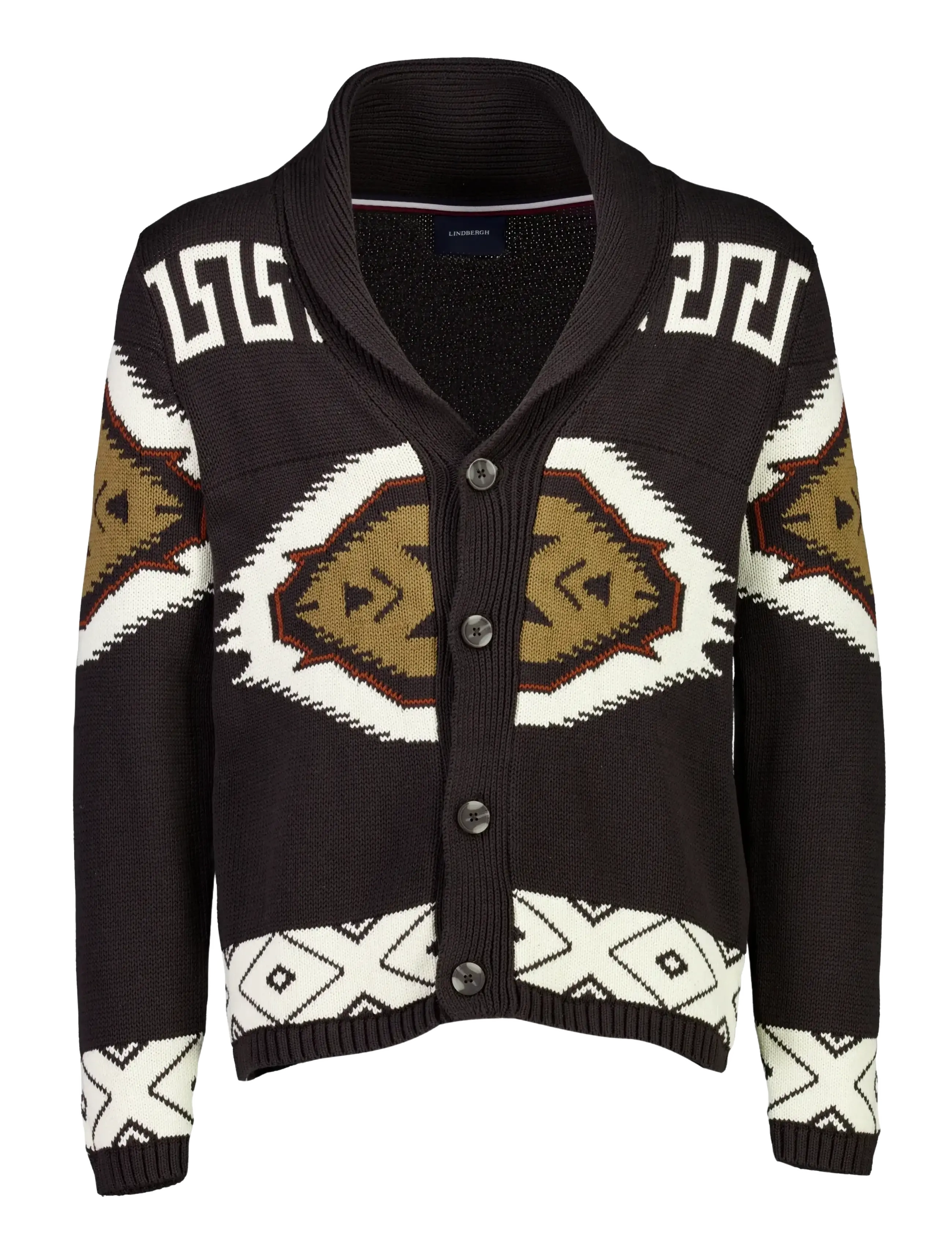 Lindbergh - Shawl collar intarsia cardigan - dk brown - 1