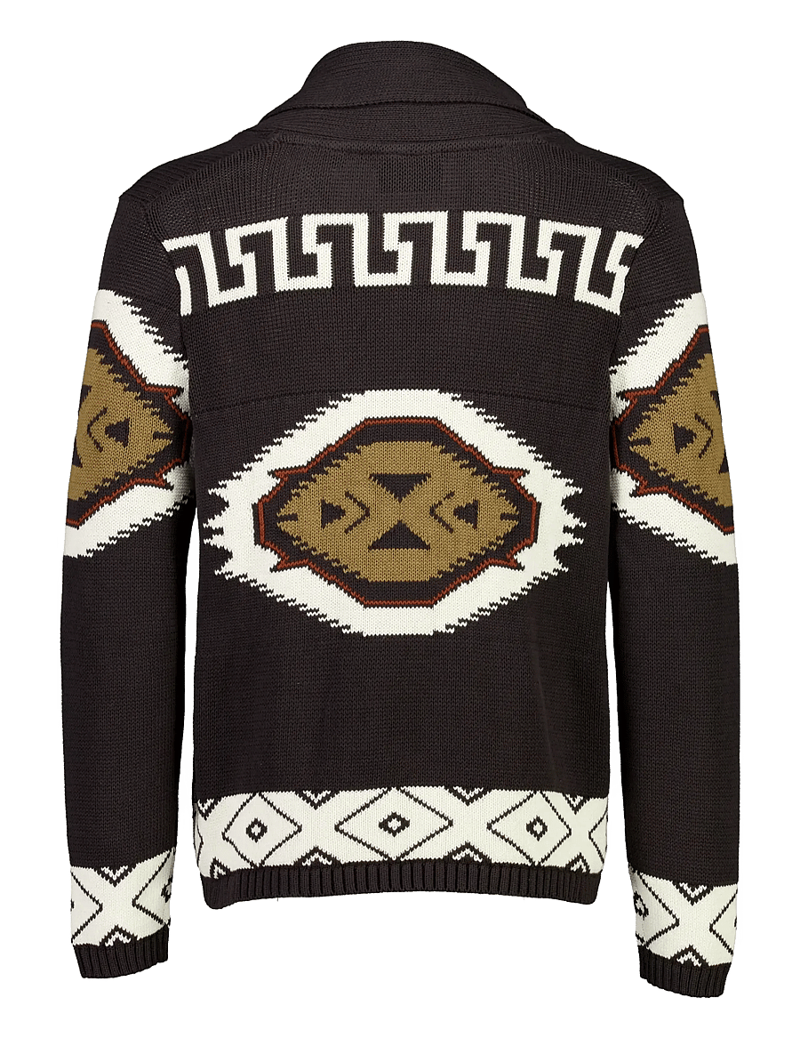 Lindbergh - Shawl collar intarsia cardigan - dk brown - 2