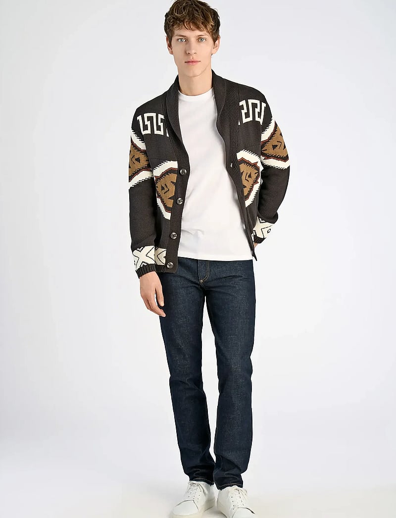 Lindbergh - Shawl collar intarsia cardigan - koftor - dk brown - 0