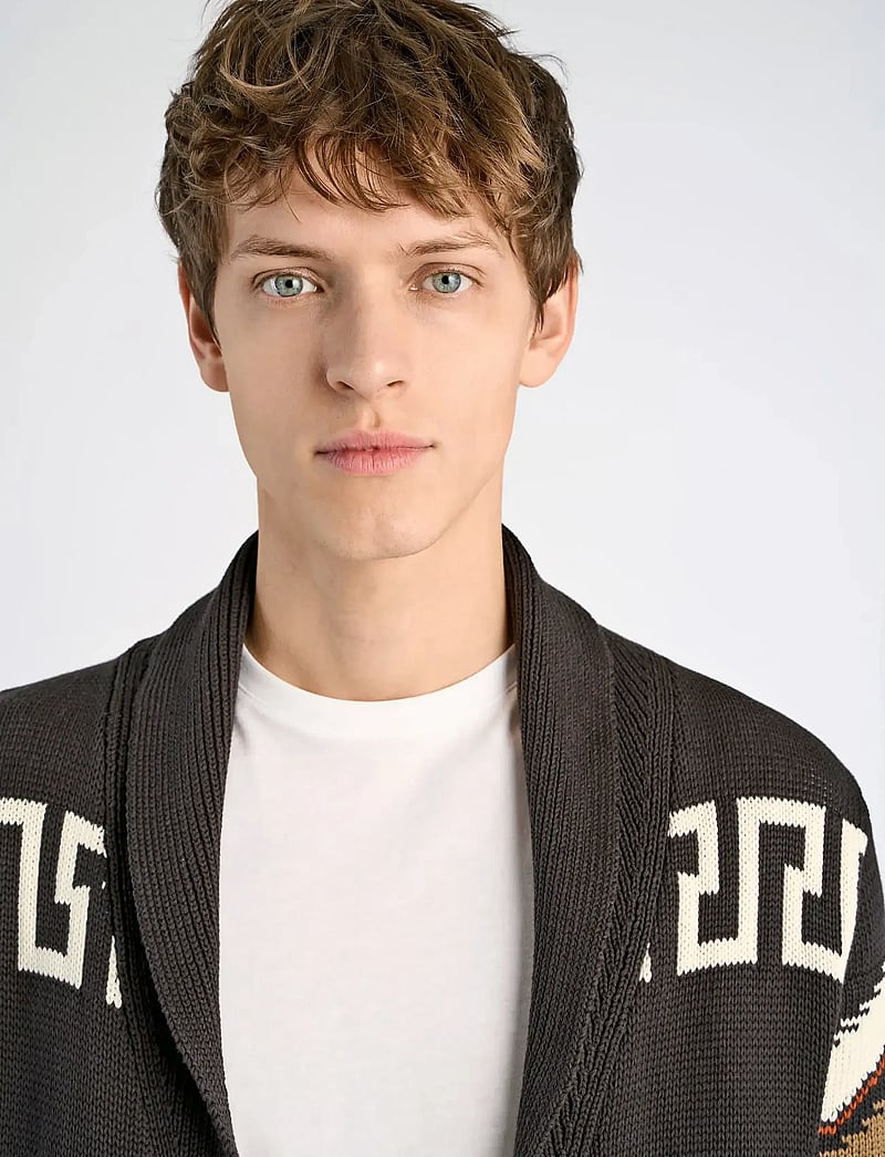 Lindbergh - Shawl collar intarsia cardigan - koftor - dk brown - 3