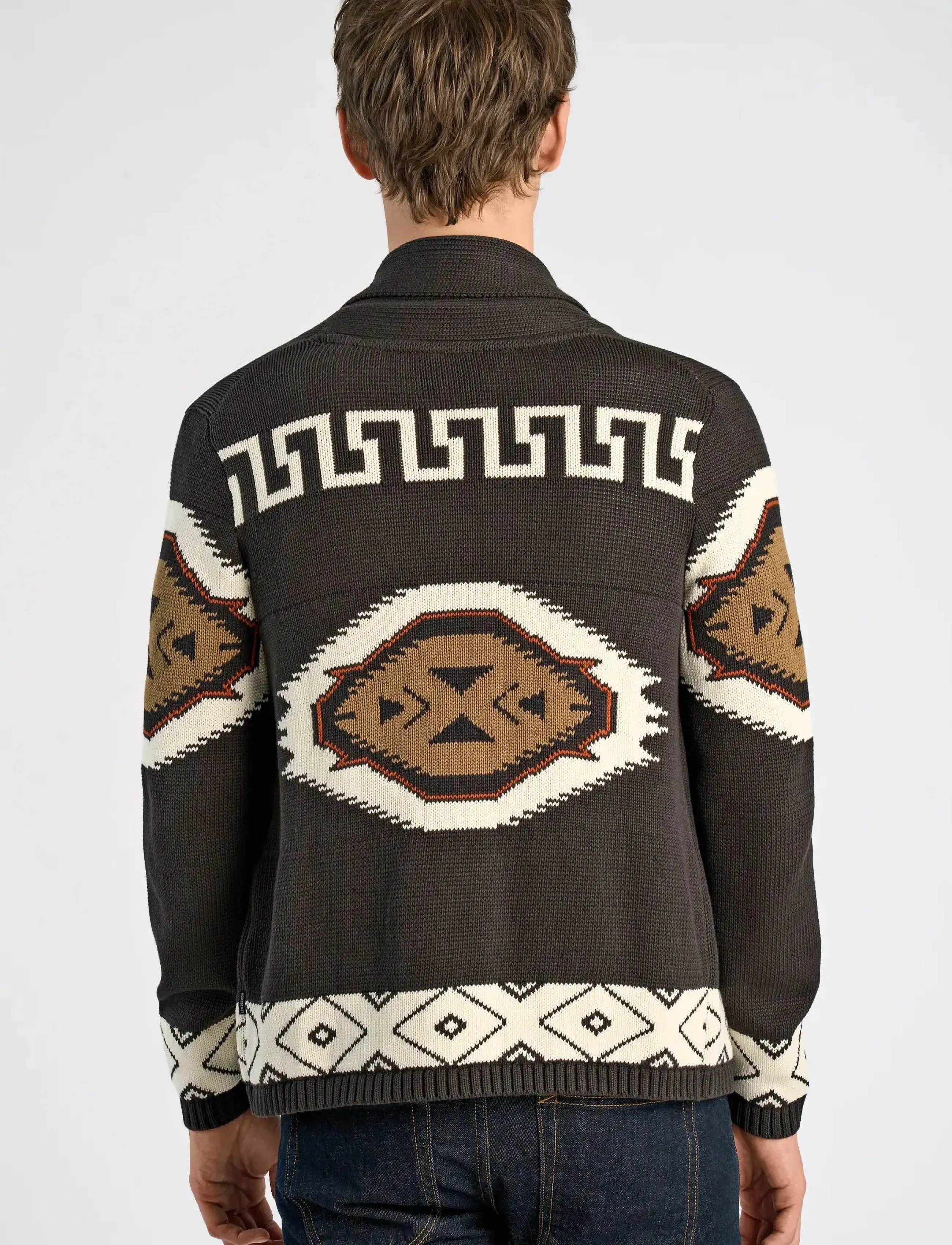 Lindbergh - Shawl collar intarsia cardigan - dk brown - 4