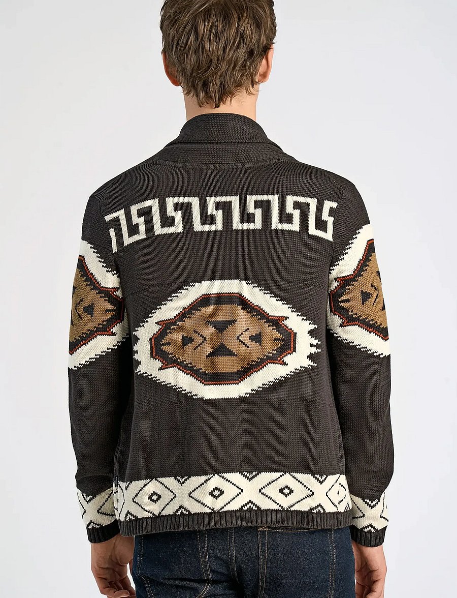 Lindbergh - Shawl collar intarsia cardigan - dk brown - 4