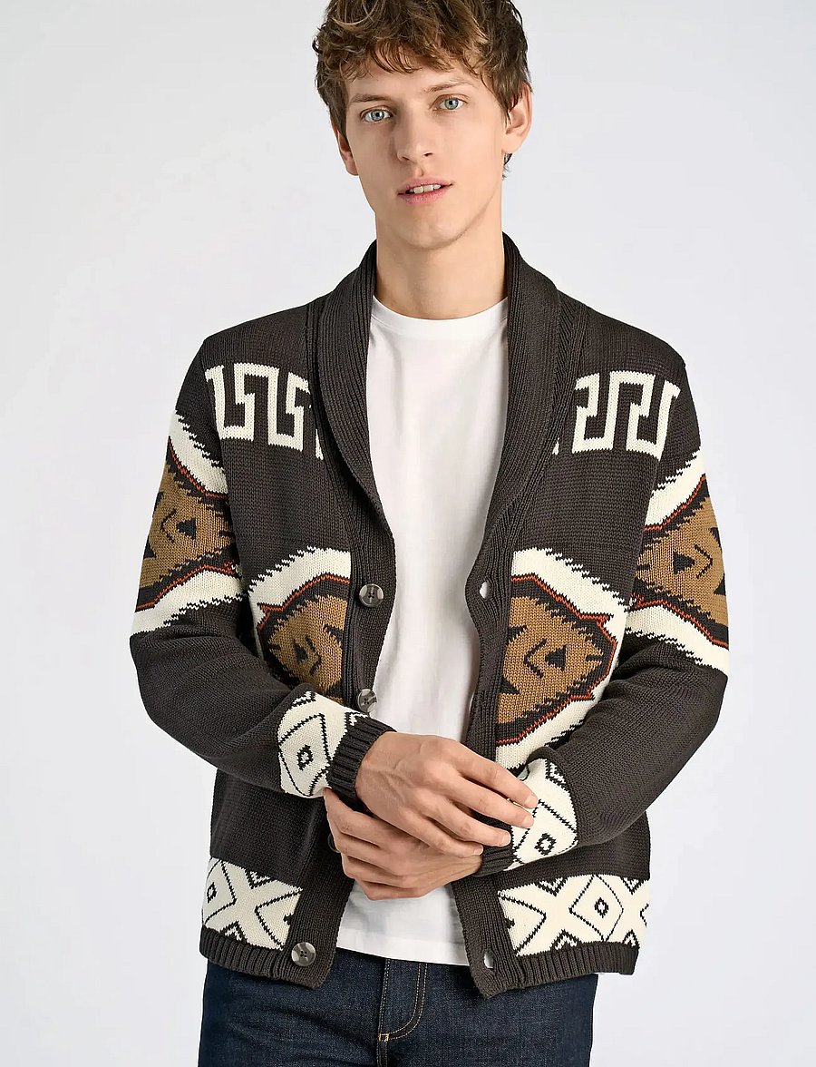 Lindbergh - Shawl collar intarsia cardigan - dk brown - 5