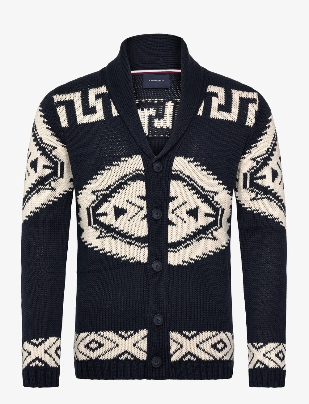 Lindbergh - Shawl collar intarsia cardigan - kardiganid - navy - 0