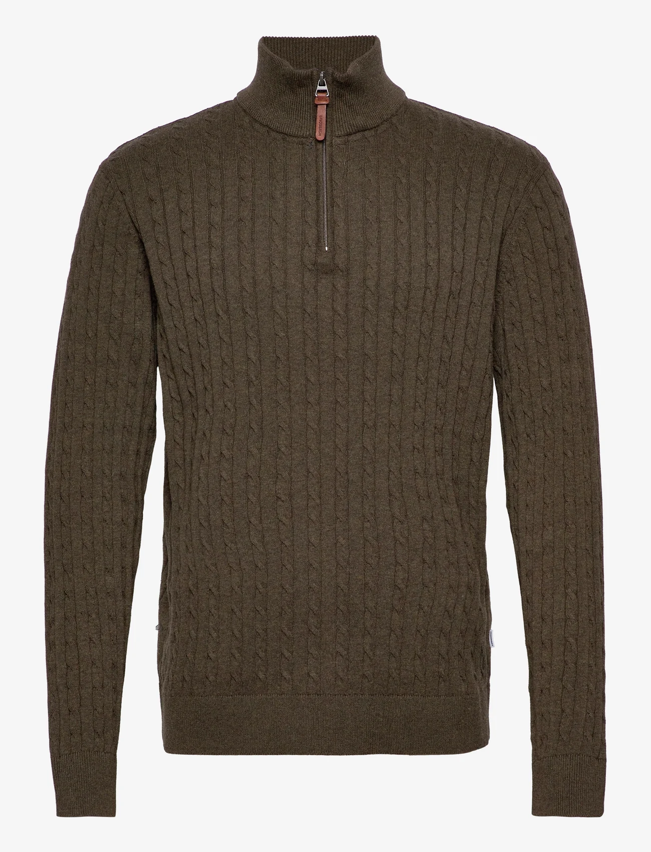 Lindbergh - 1/2 zip cable knit - basic gebreide truien - army mel - 0