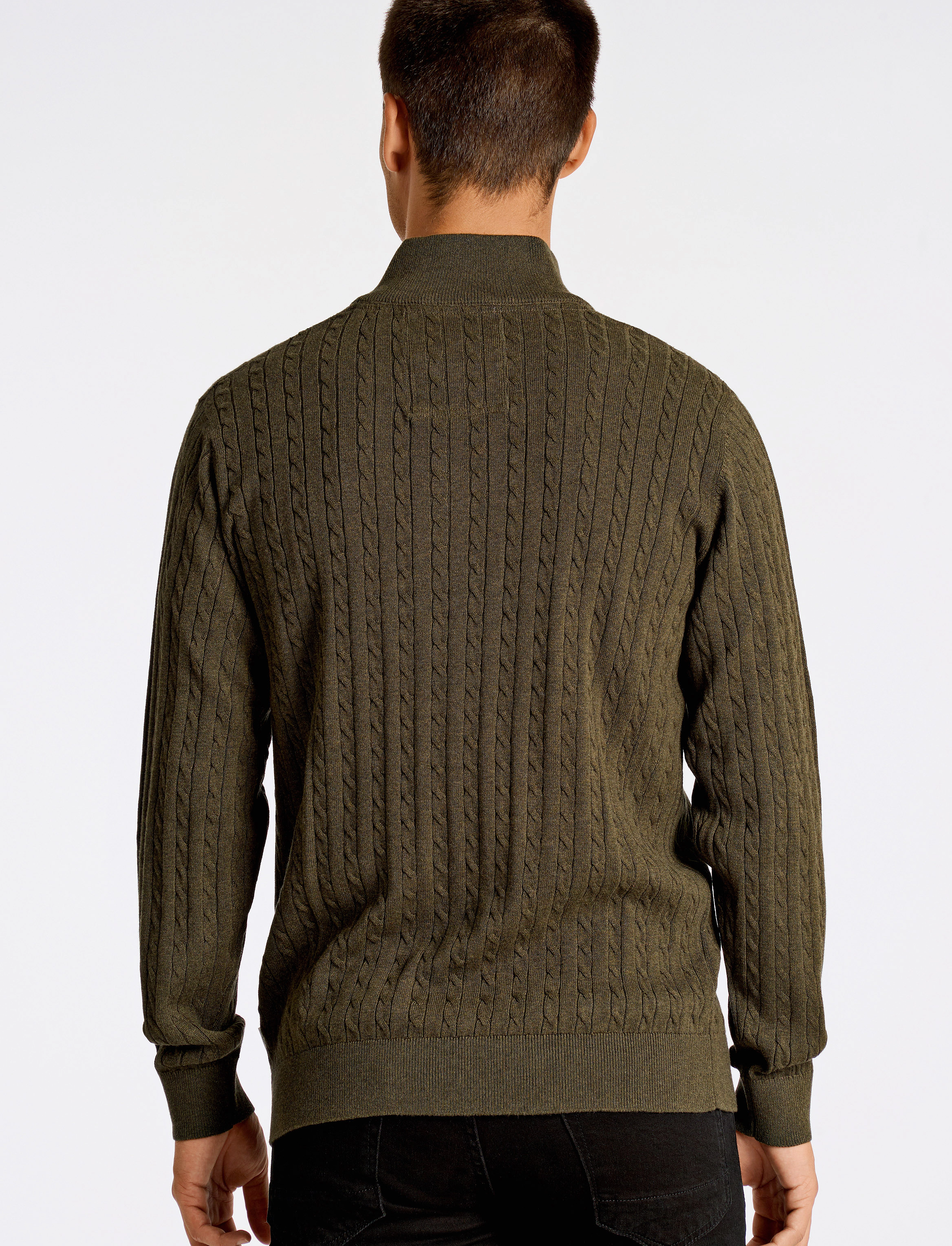 Lindbergh - 1/2 zip cable knit - strik - army mel - 3