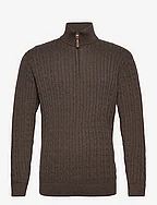 1/2 zip cable knit - BROWN MEL