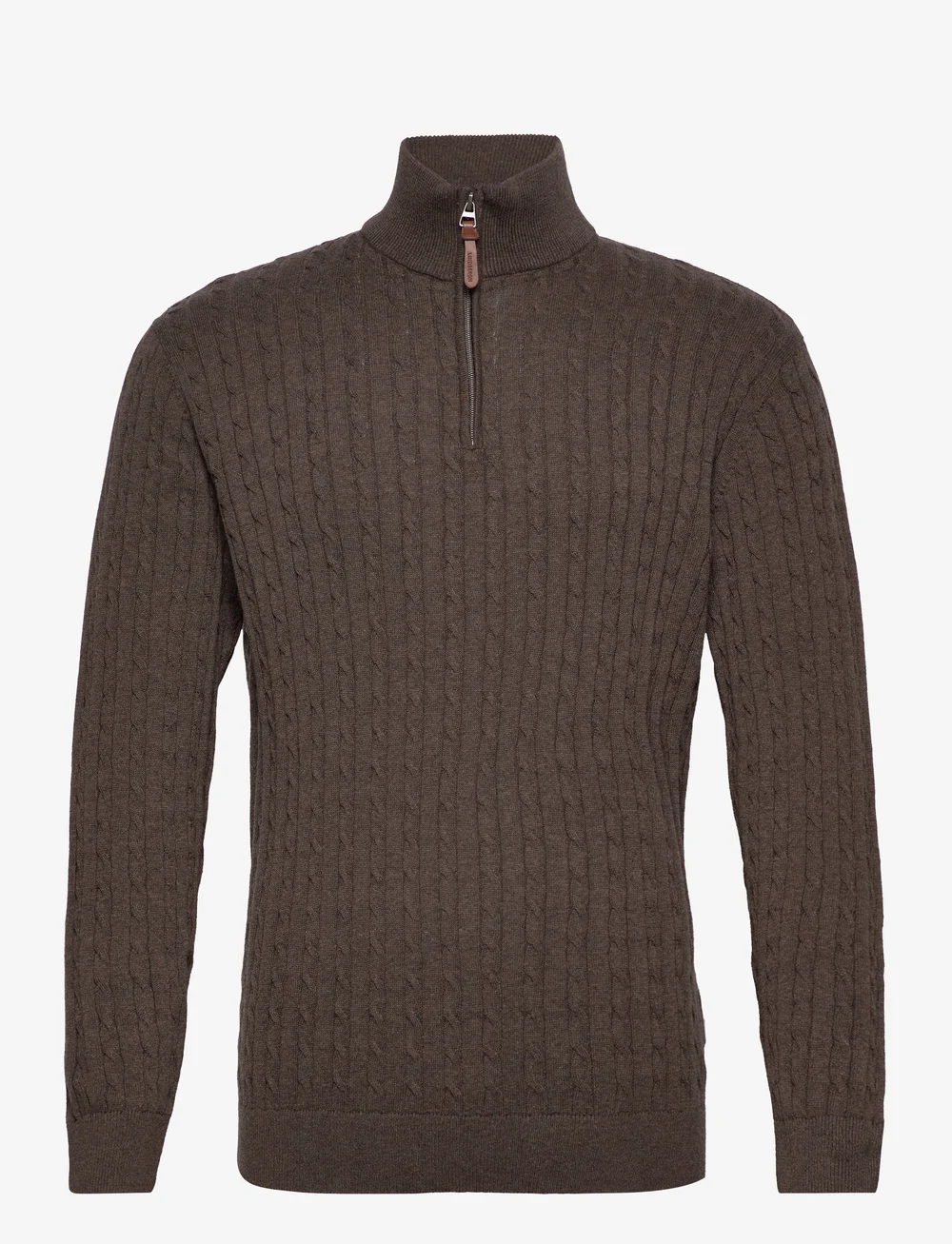 Lindbergh - 1/2 zip cable knit - half zip jumpers - brown mel - 1