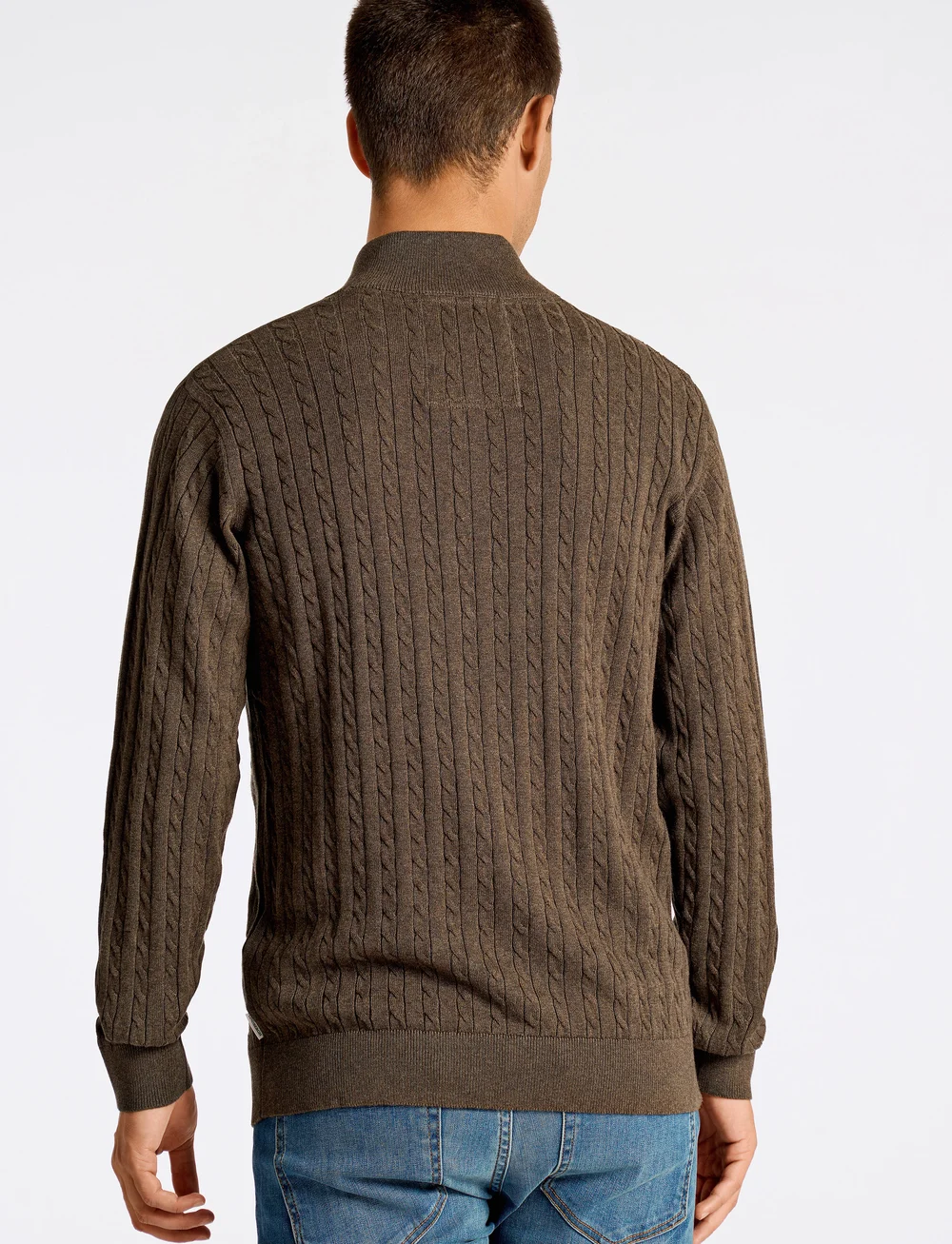 Lindbergh - 1/2 zip cable knit - half zip jumpers - brown mel - 3