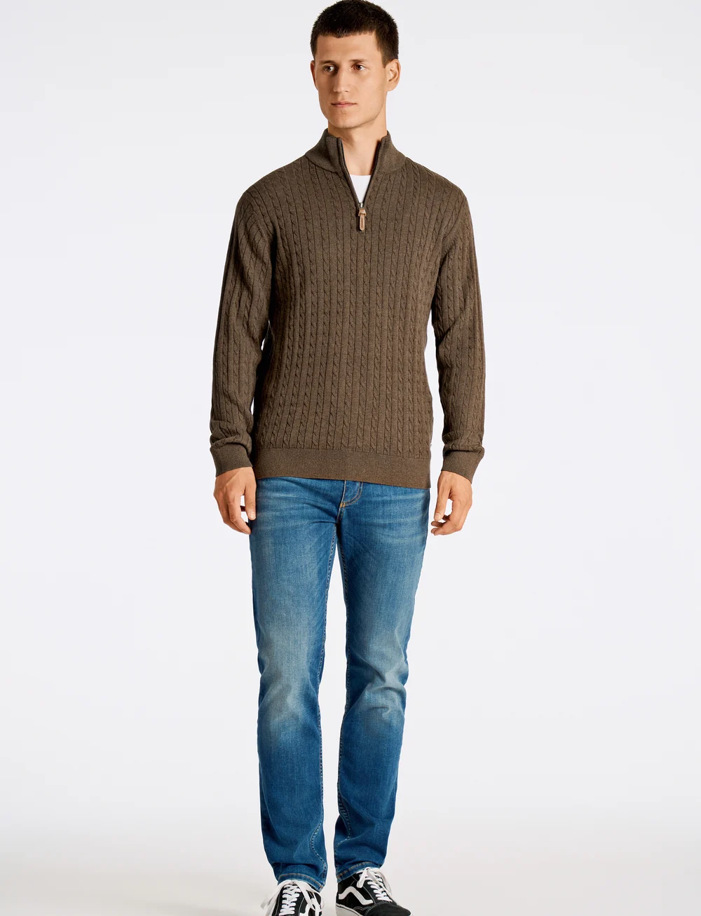 Lindbergh - 1/2 zip cable knit - half zip jumpers - brown mel - 4
