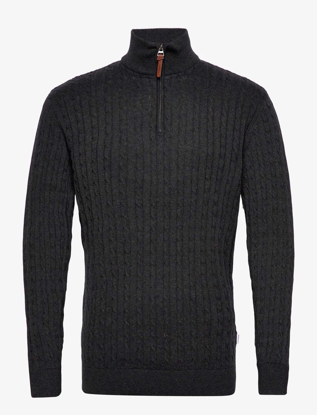 Lindbergh - 1/2 zip cable knit - basic-strickmode - charcoal mel - 0