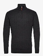 1/2 zip cable knit - CHARCOAL MEL