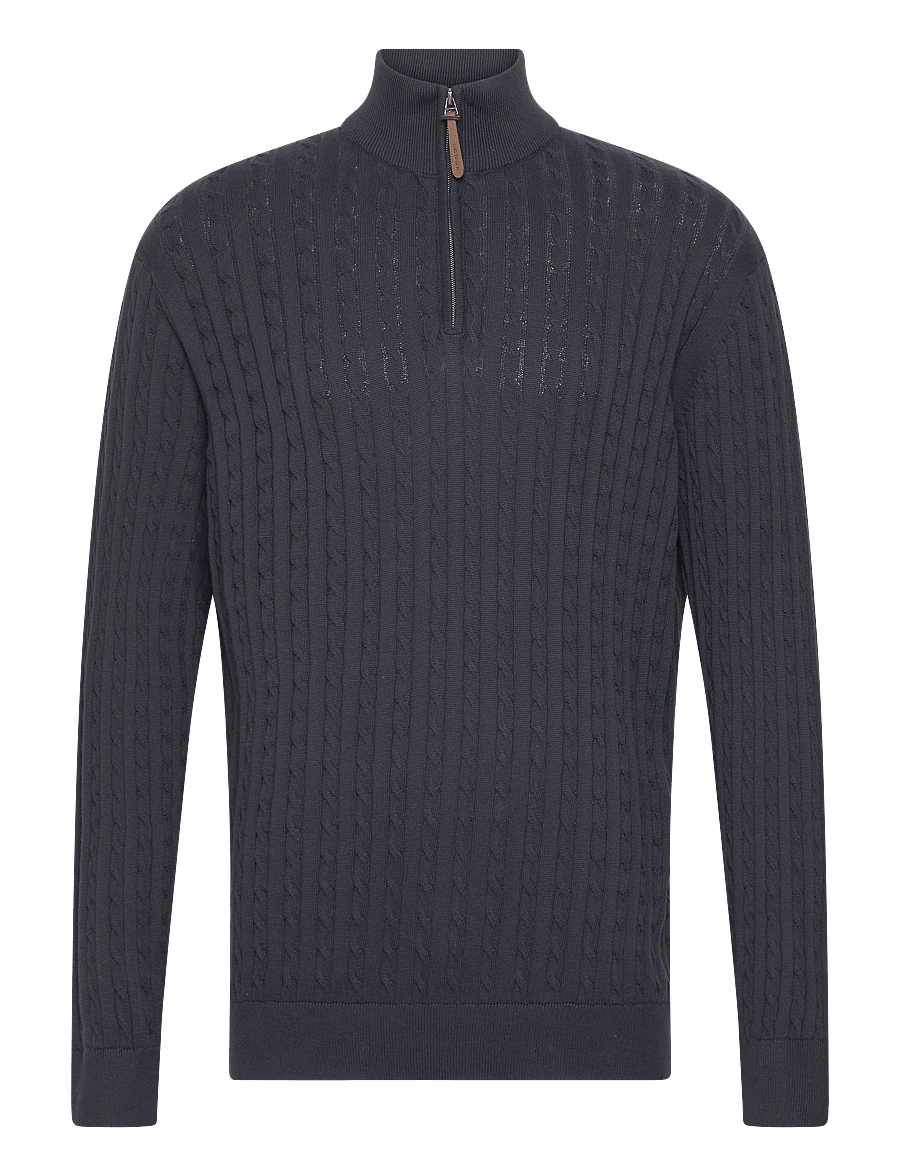 Lindbergh - 1/2 zip cable knit - half zip jumpers - navy - 1