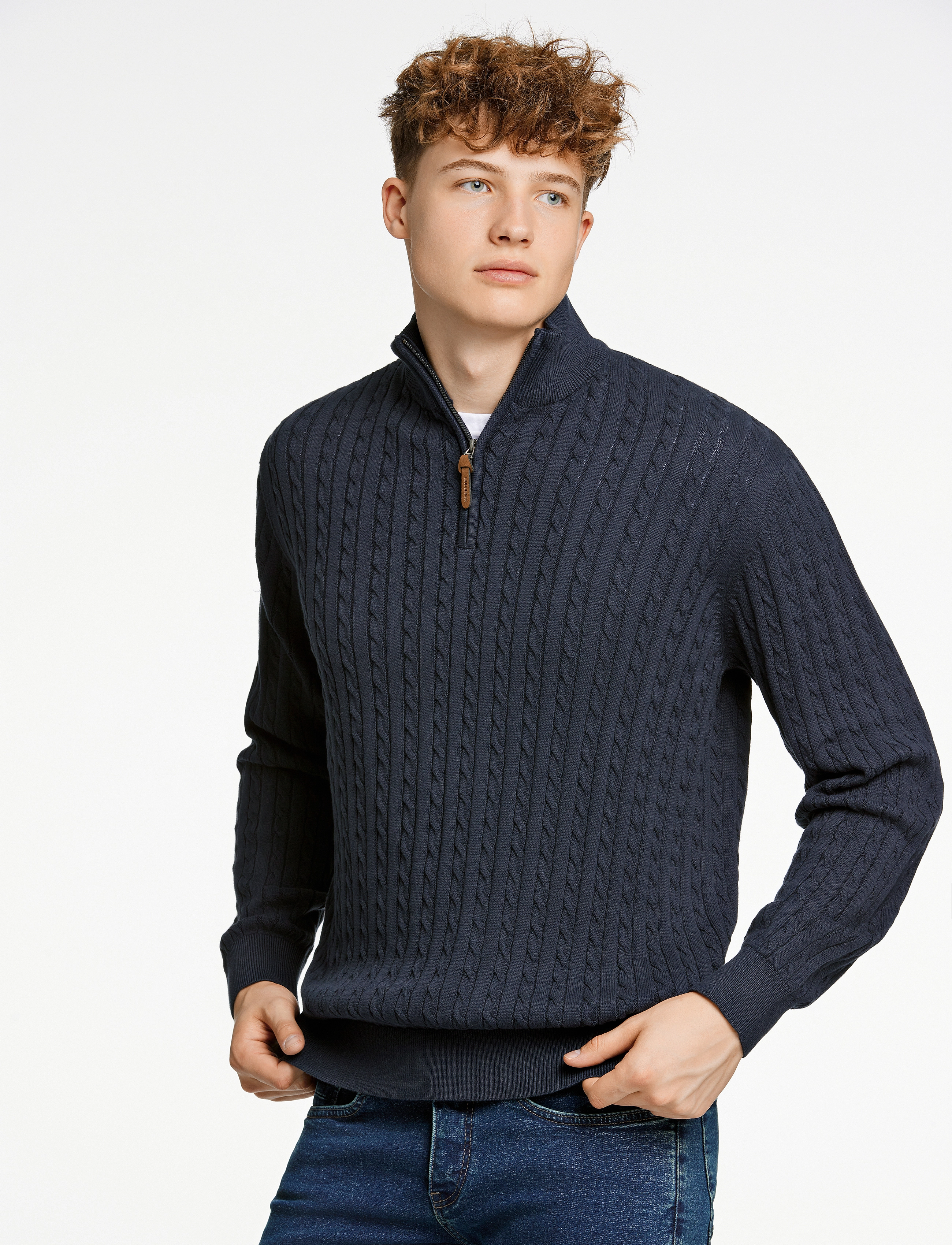 Lindbergh 1/2 Zip Cable Knit, Mænd, Kabelstrikket Halv-Zip Sweater, Navy, Str: M
