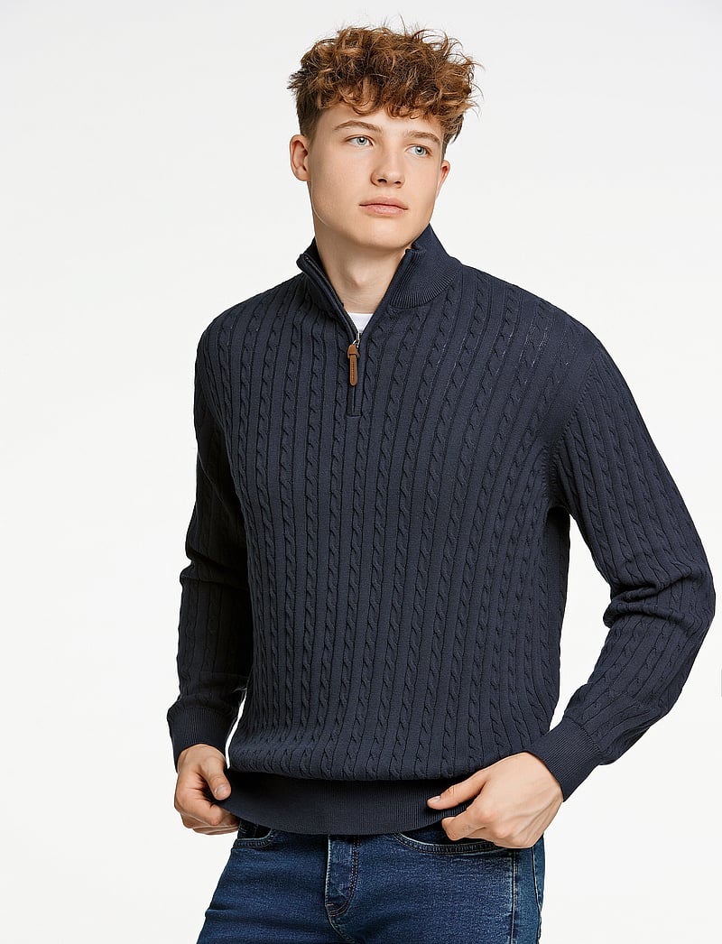 Lindbergh - 1/2 zip cable knit - pullover mit halbem reißverschluss - navy - 0