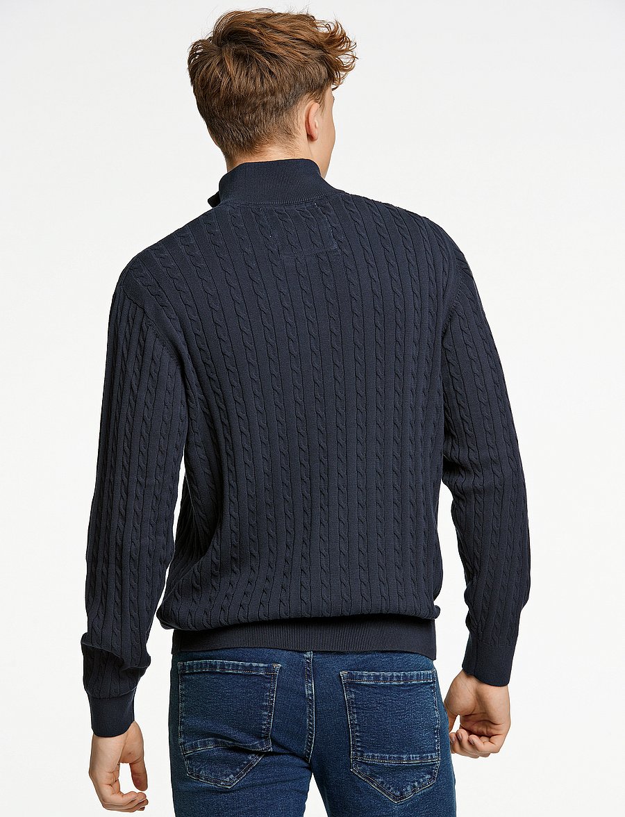Lindbergh - 1/2 zip cable knit - half zip jumpers - navy - 3