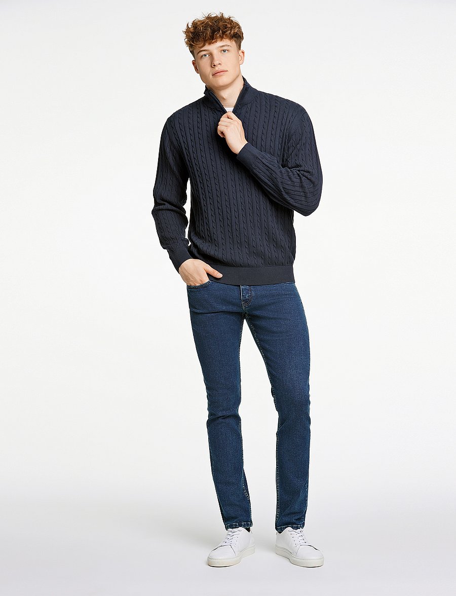 Lindbergh - 1/2 zip cable knit - half zip jumpers - navy - 4