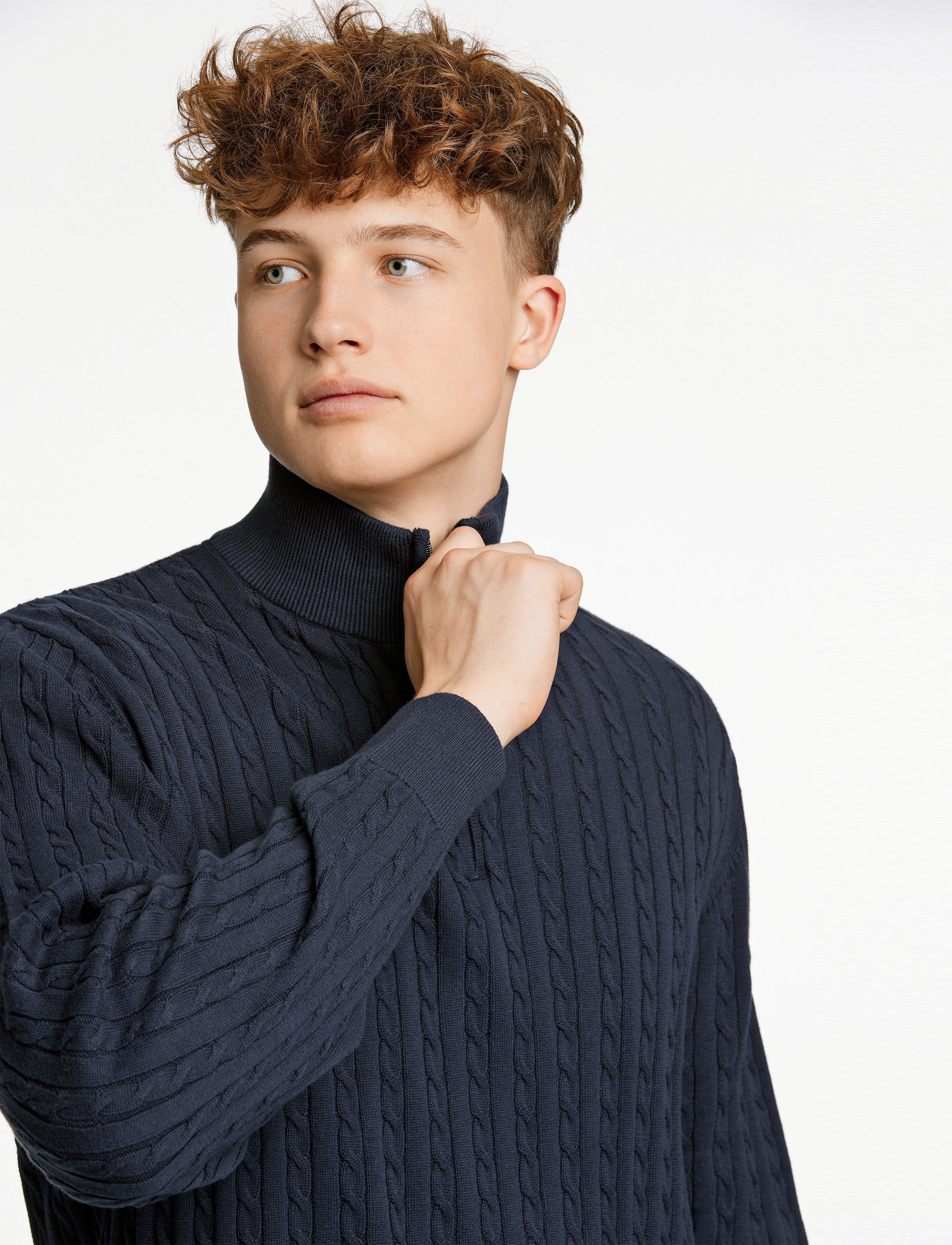 Lindbergh - 1/2 zip cable knit - mężczyźni - navy - 5
