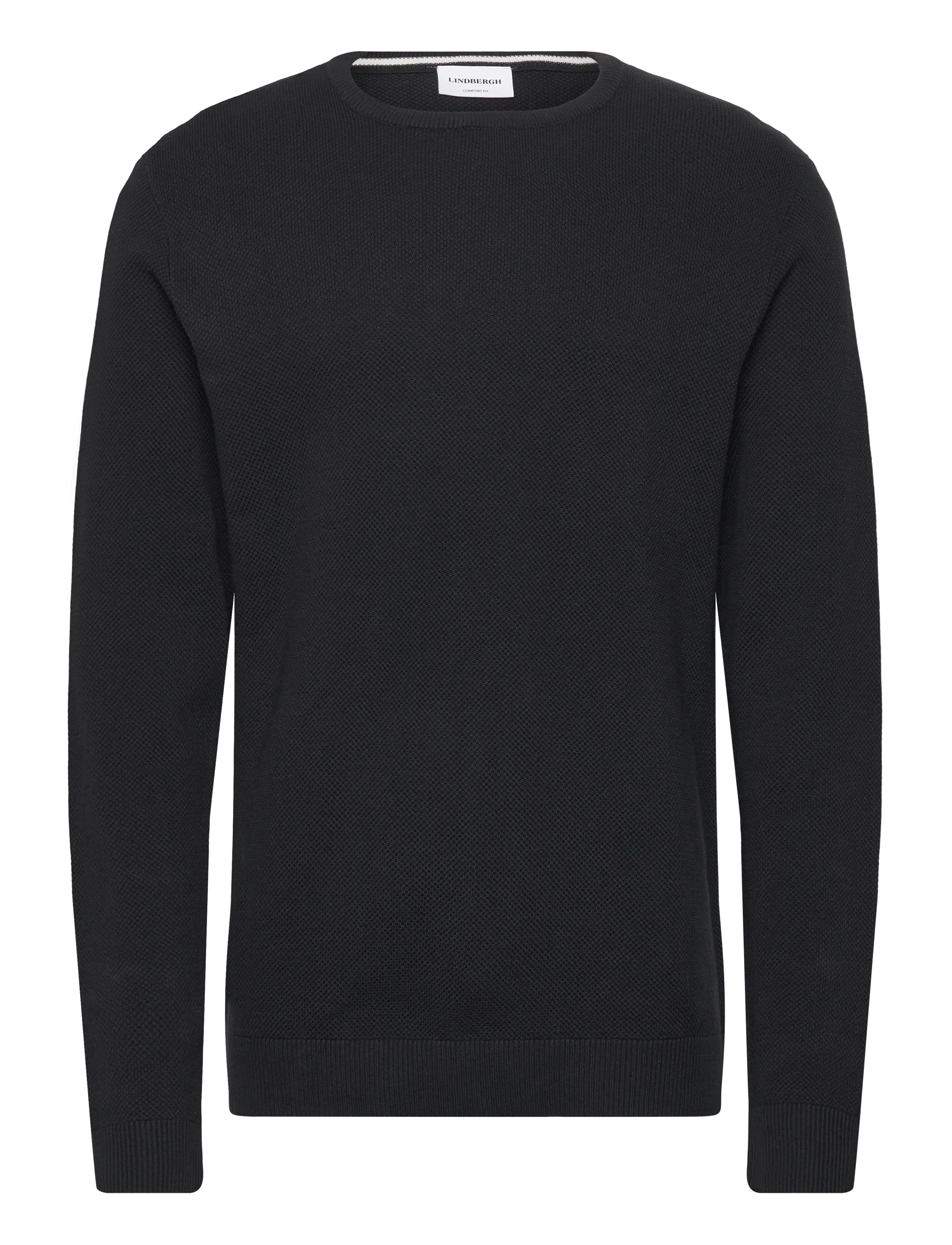 Lindbergh Structure O-Neck Knit, L, Knitwear, Schwarz - Round Necks, Männerswear