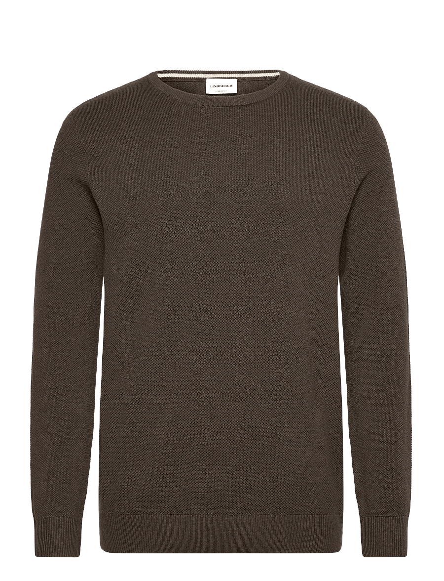 Lindbergh - Structure o-neck knit - round necks - dk brown mel - 0