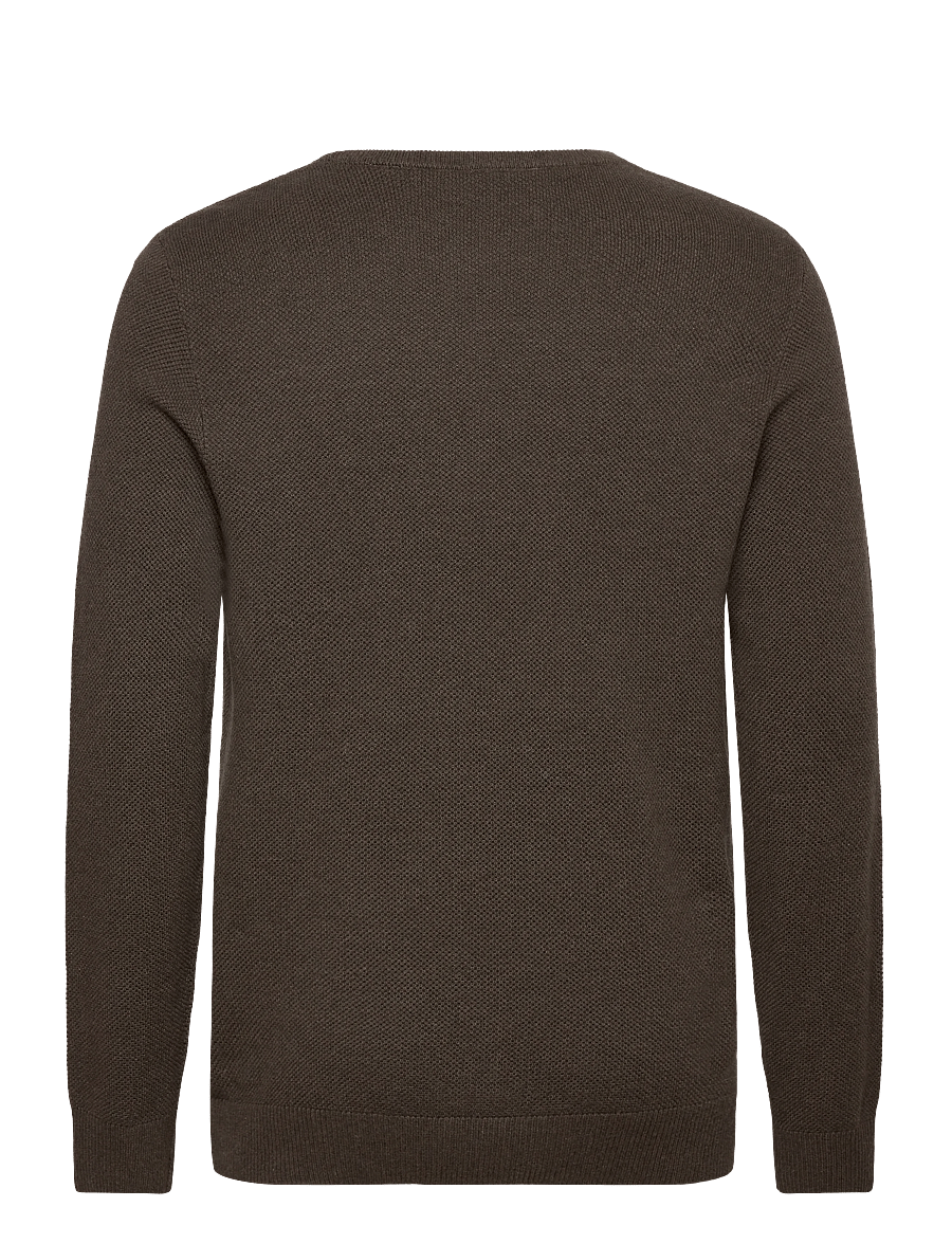 Lindbergh - Structure o-neck knit - round necks - dk brown mel - 1