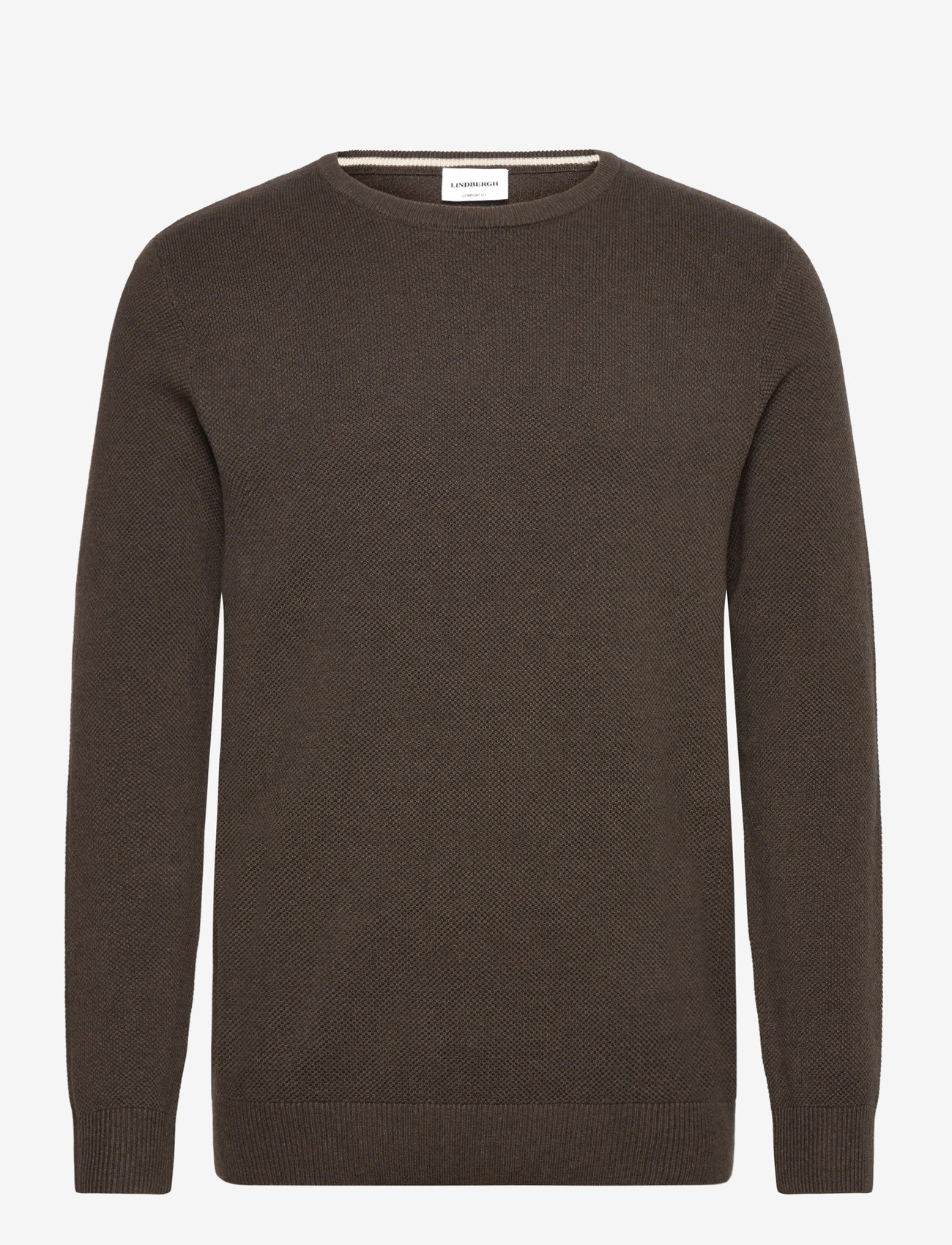 Lindbergh - Structure o-neck knit - langærmede t-shirts - dk brown mel - 0