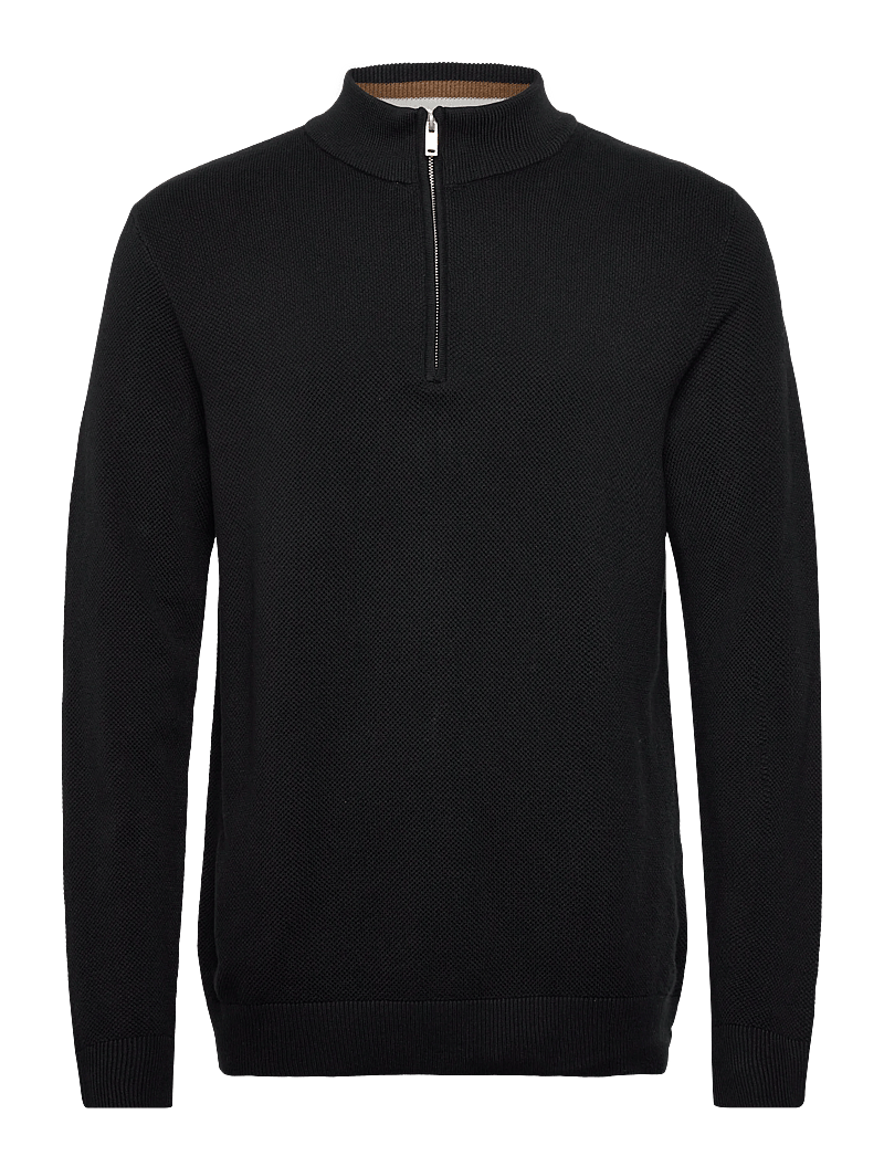 Lindbergh - Structure zip neck knit - pullover mit halbem reißverschluss - black - 0