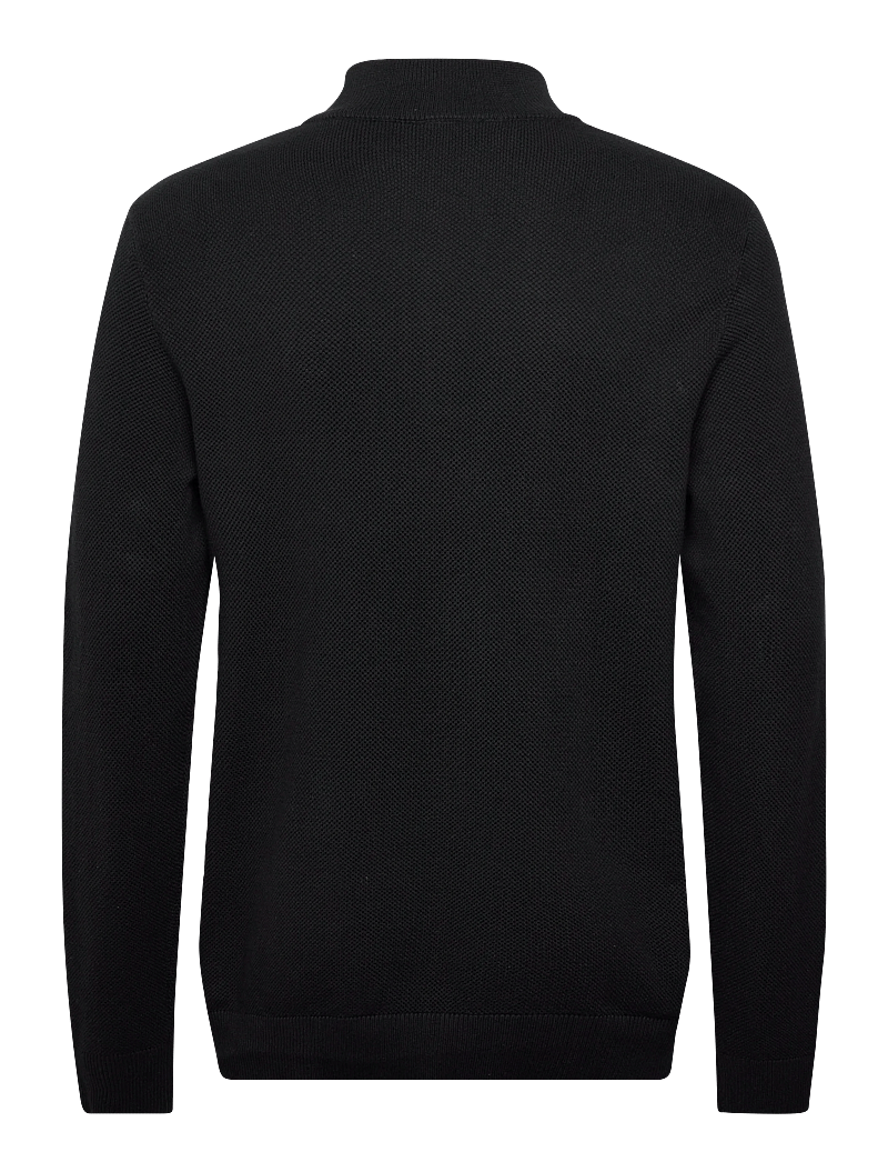 Lindbergh - Structure zip neck knit - pullover mit halbem reißverschluss - black - 1