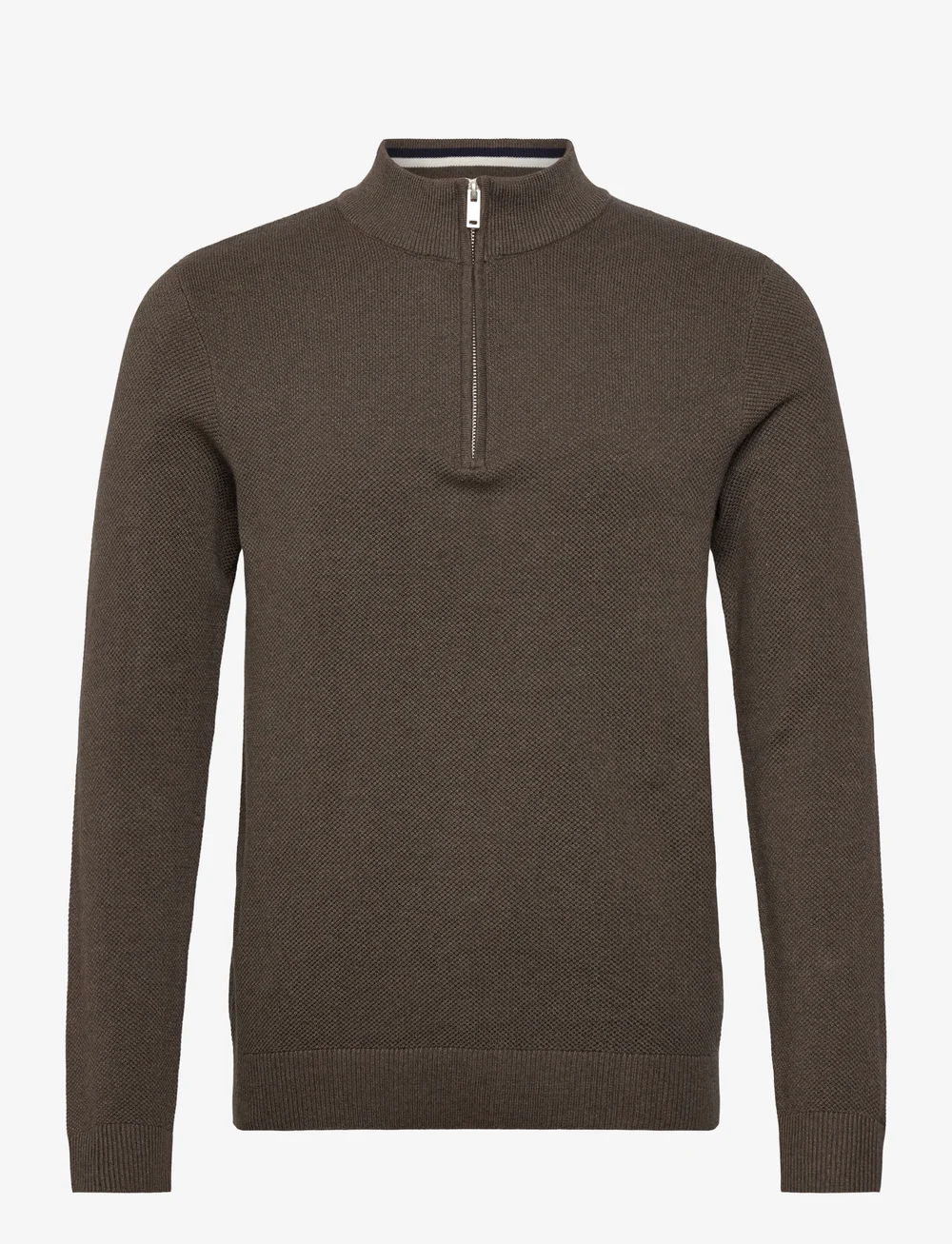 Lindbergh - Structure zip neck knit - halfzip strik - dk brown mel - 0