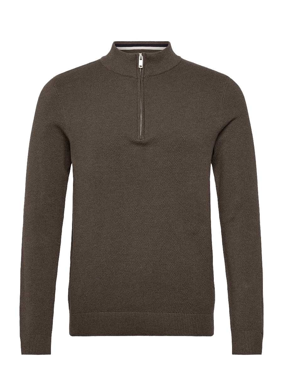 Lindbergh - Structure zip neck knit - pullover mit halbem reißverschluss - dk brown mel - 0