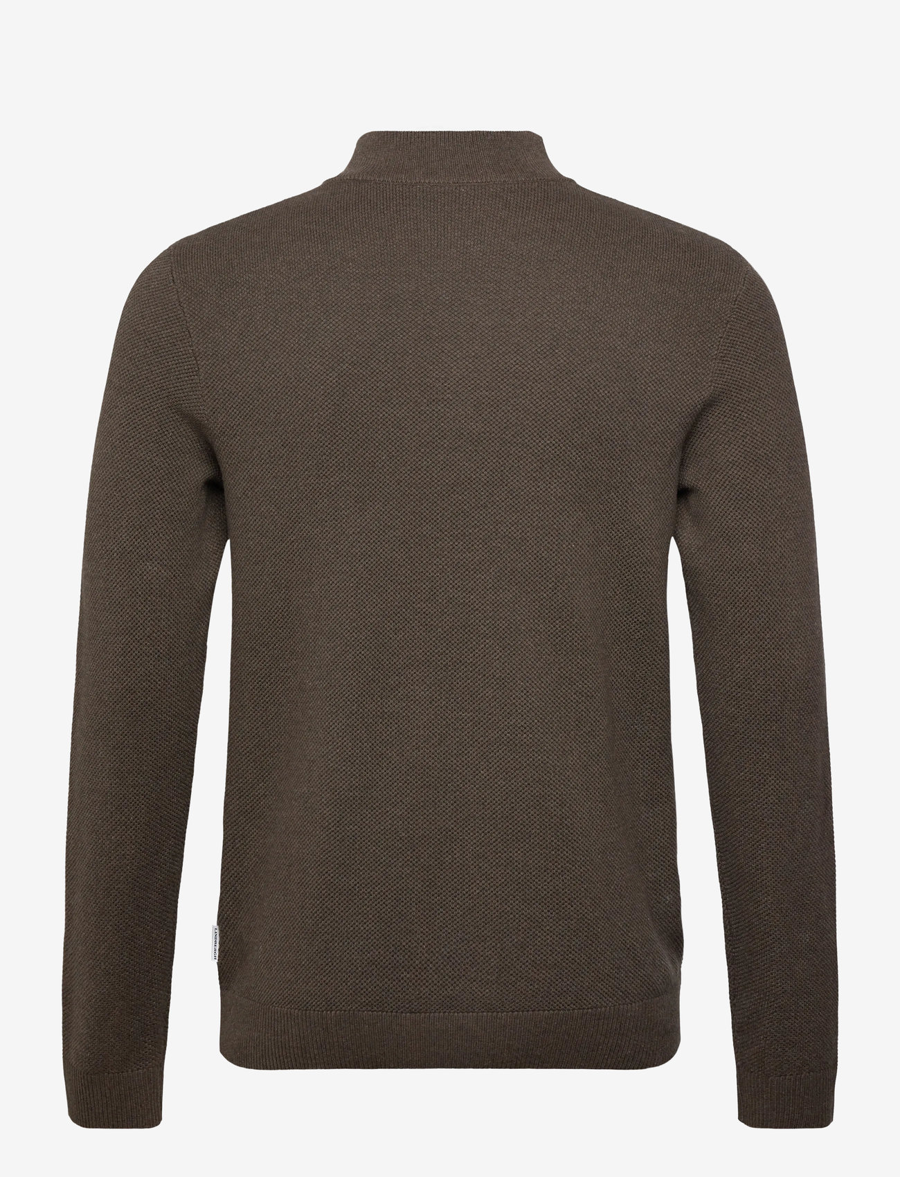Lindbergh - Structure zip neck knit - autumn clothing - dk brown mel - 1