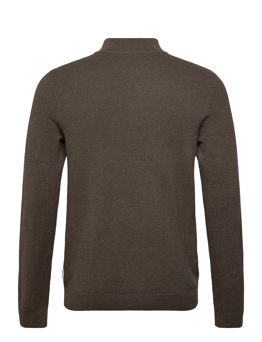 Lindbergh - Structure zip neck knit - pullover mit halbem reißverschluss - dk brown mel - 1