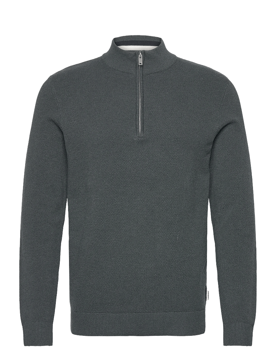 Lindbergh - Structure zip neck knit - pullover mit halbem reißverschluss - dusty green mel - 0