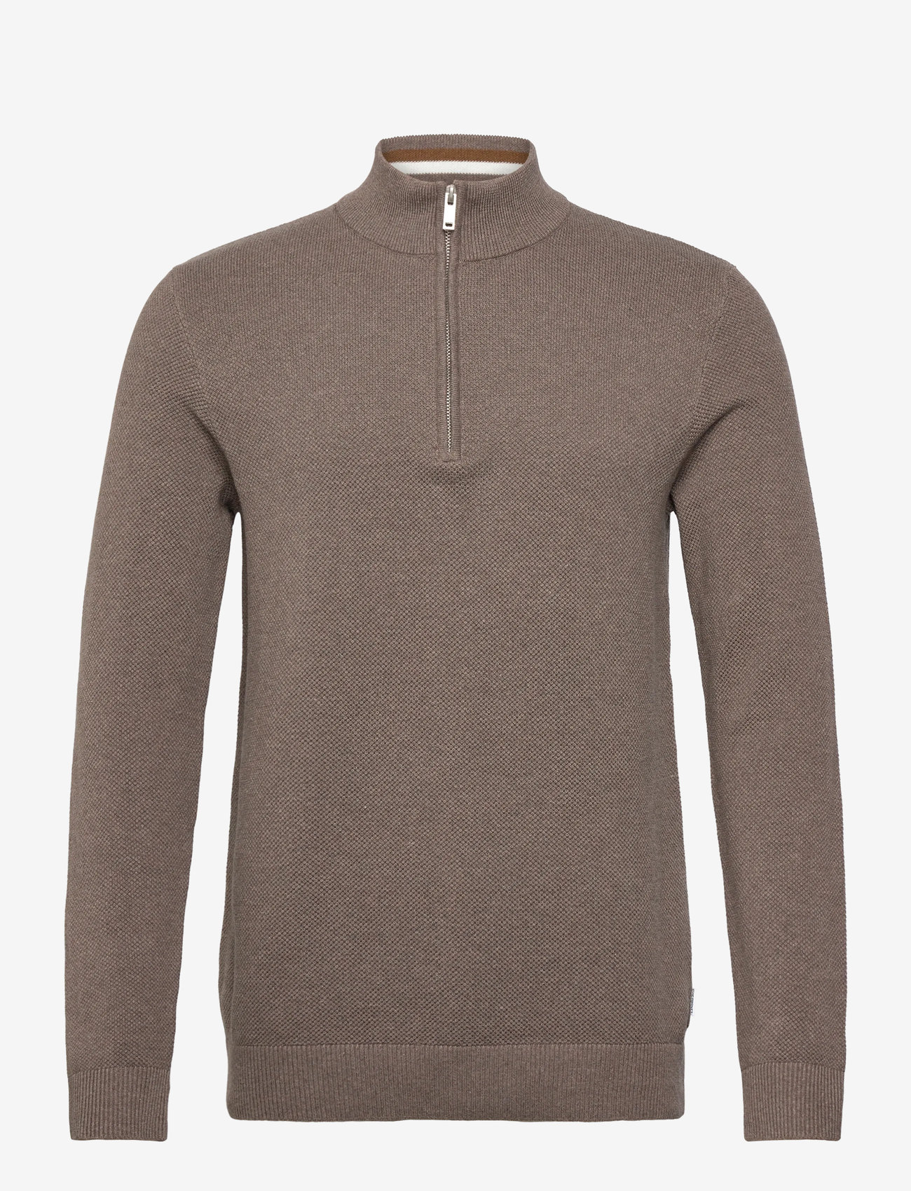 Lindbergh - Structure zip neck knit - efterårstøj - dusty sand mel - 0