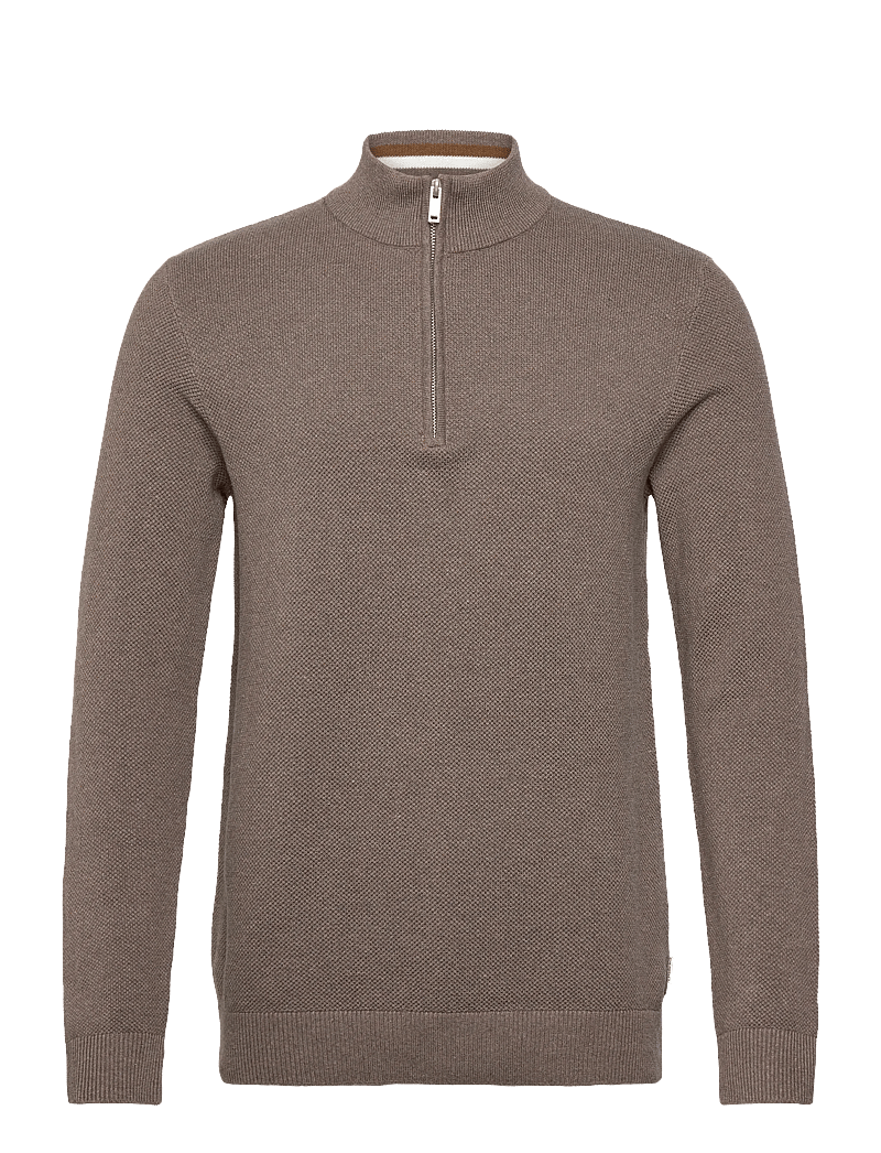 Lindbergh - Structure zip neck knit - pullover mit halbem reißverschluss - dusty sand mel - 0