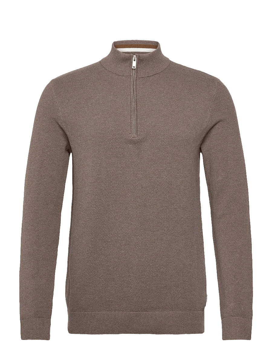 Lindbergh - Structure zip neck knit - pullover mit halbem reißverschluss - dusty sand mel - 0