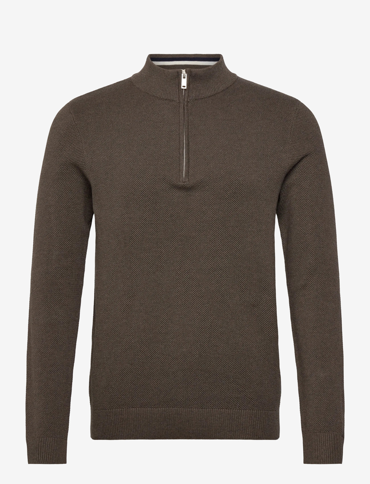 Lindbergh - Structure zip neck knit - kõrge kaelusega džemprid - dk brown mel - 0